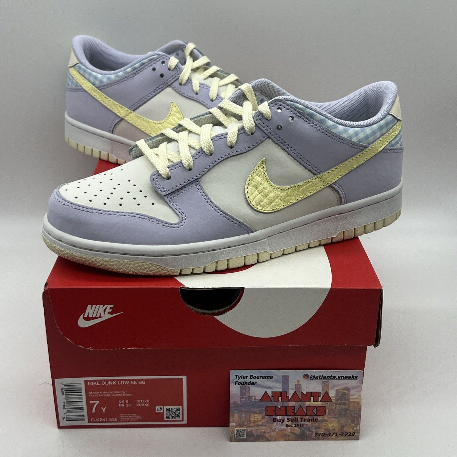 New Nike Dunk Low SE BG Easter Purple Yellow White Blue Size 7Y FJ4641-536