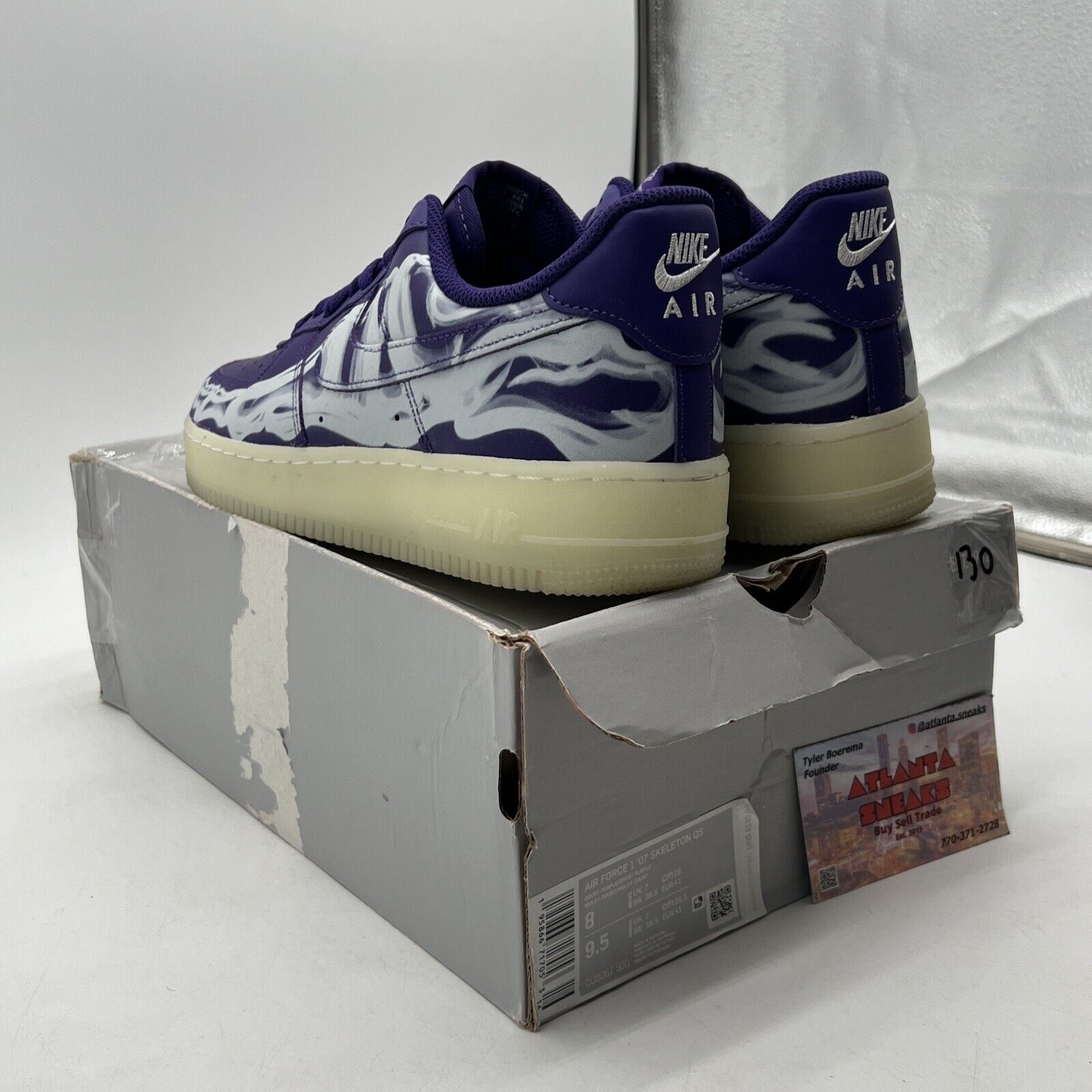 Size 8 - Nike Air Force 1 Low Purple Skeleton White Leather (CU8067-500)