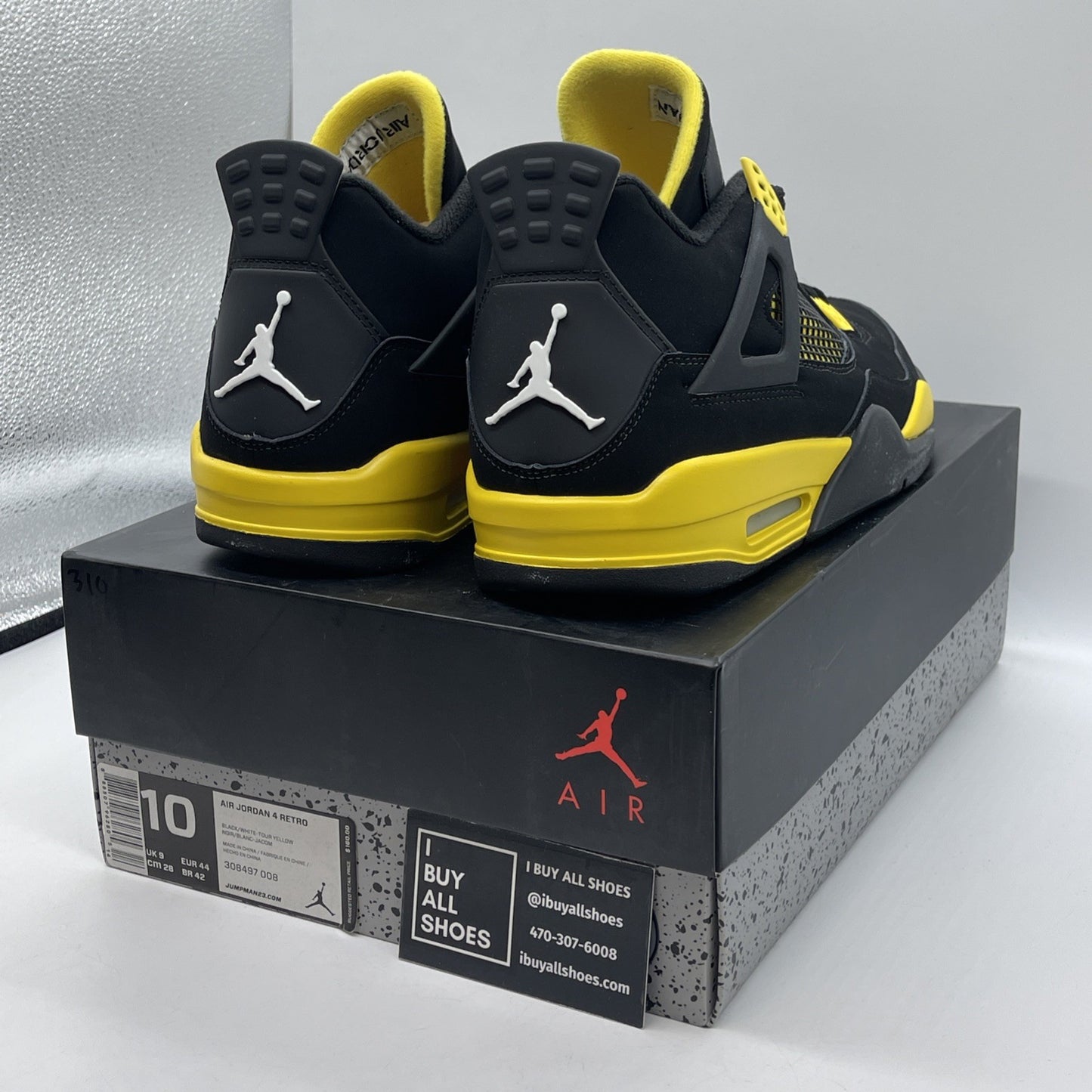 Size 10 - Jordan 4 Retro Low Thunder Black Yellow White Suede (308497-008)