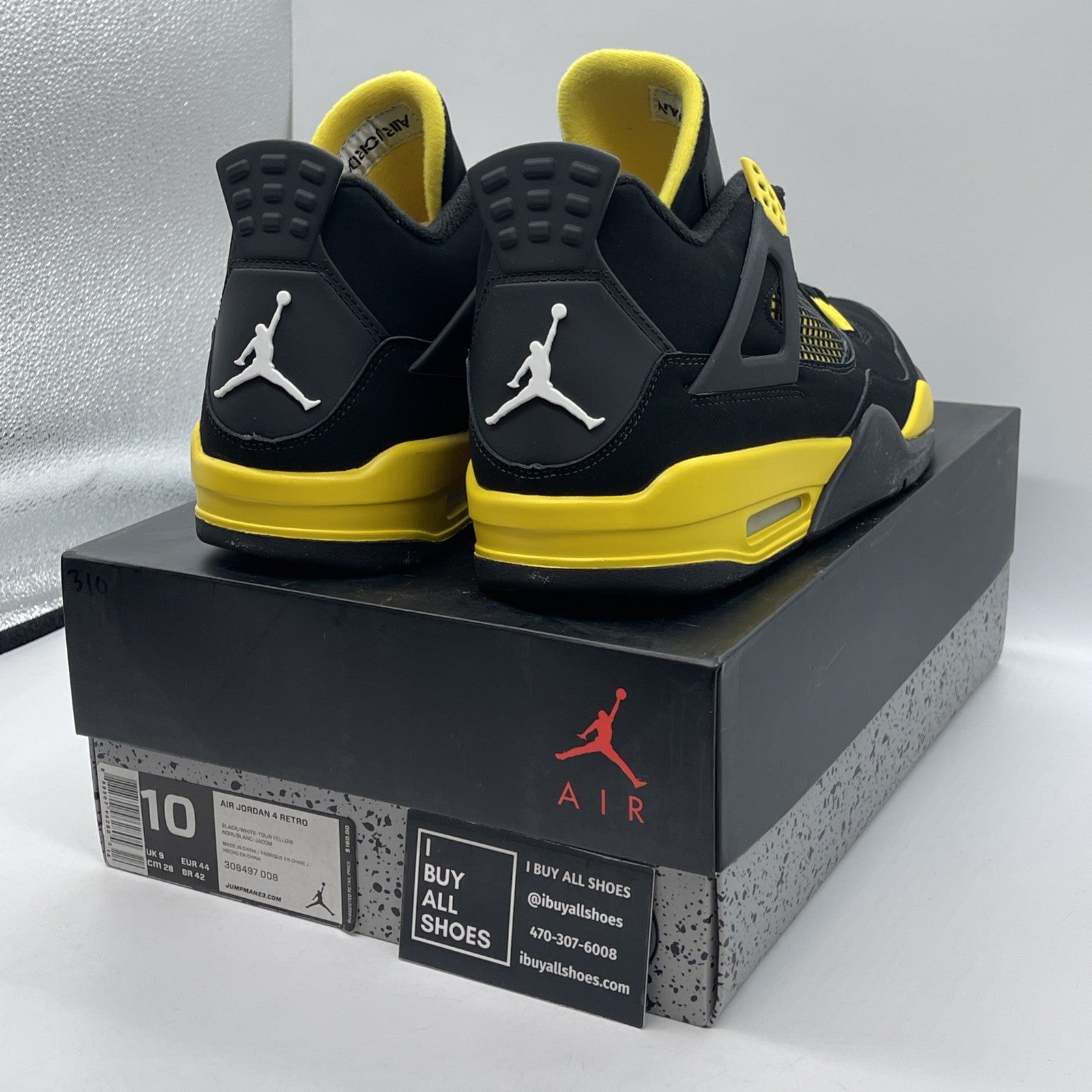 Size 10 - Jordan 4 Retro Low Thunder Black Yellow White Suede (308497-008)