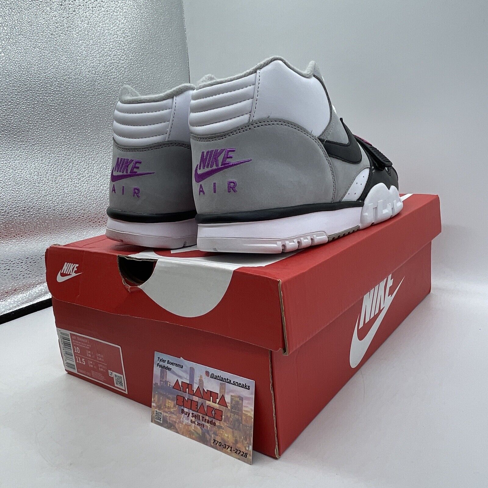 Size 10 - Nike Air Trainer 1 Hyper Violet Grey White Black Suede (FN6885-062)