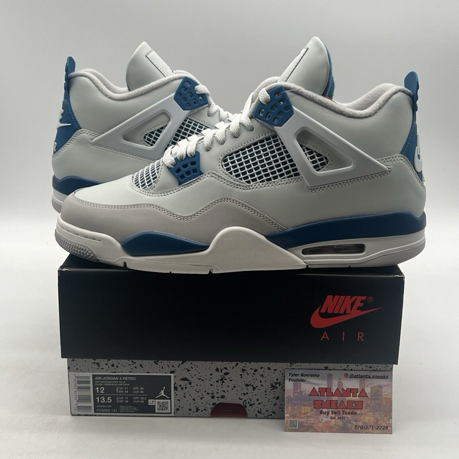 Size 12 -Air Jordan 4 Retro 2024 Military Blue White Leather Suede (FV5029-141)