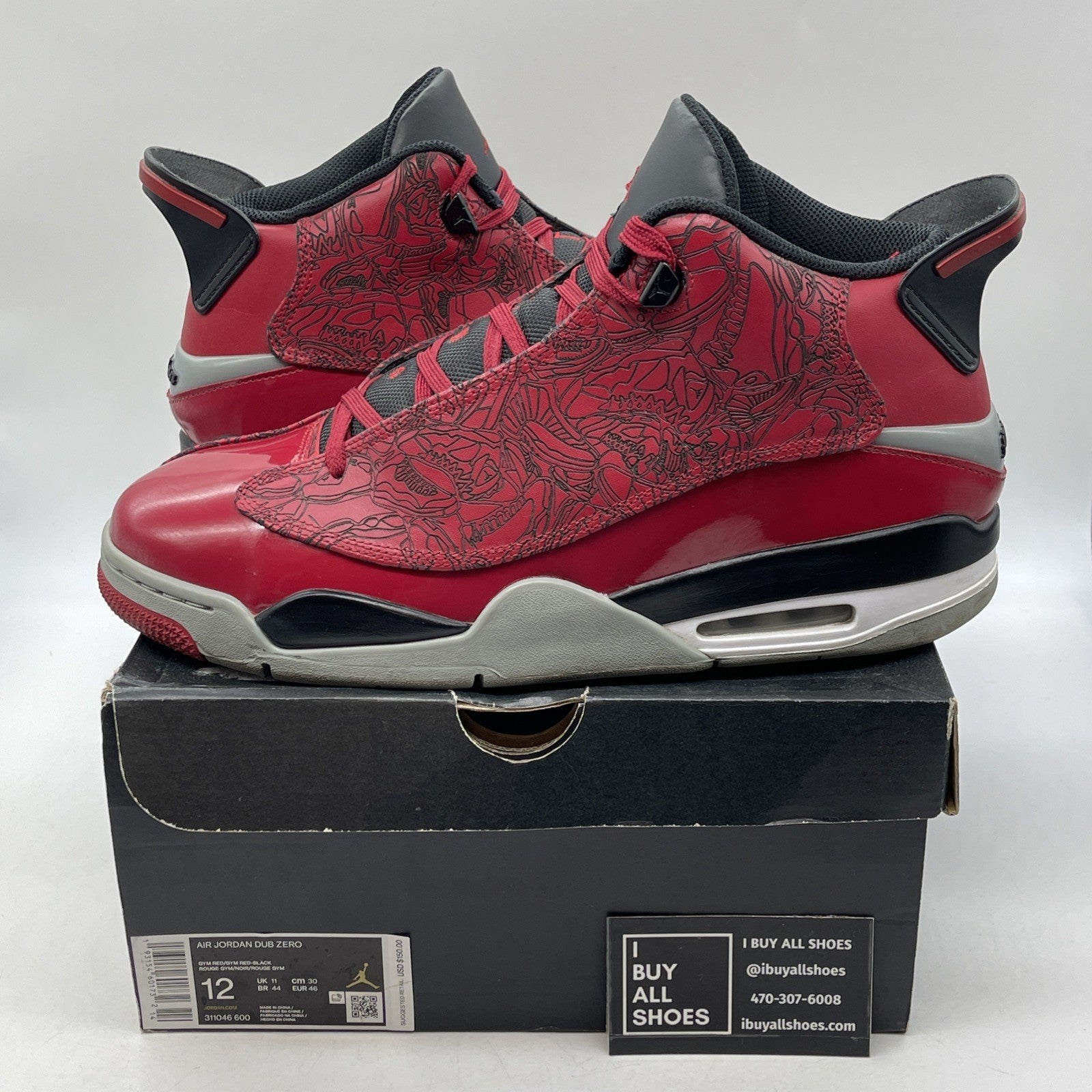 Size 12 - Jordan Dub Zero Toro Bravo Red Grey Black Leather (311046-600)