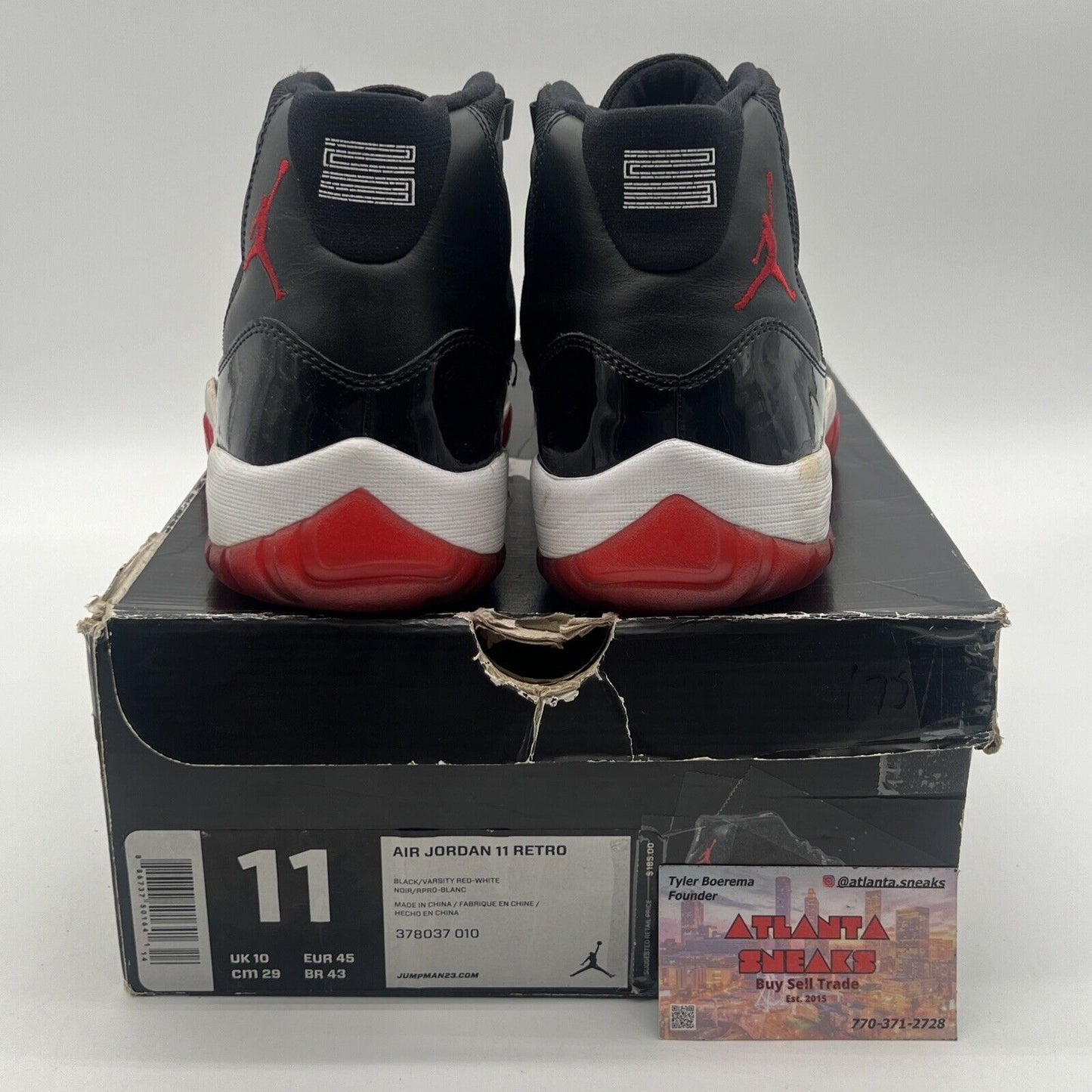 Size 11 - Jordan 11 Retro Bred 2012 Black White Red Leather (378037-010)