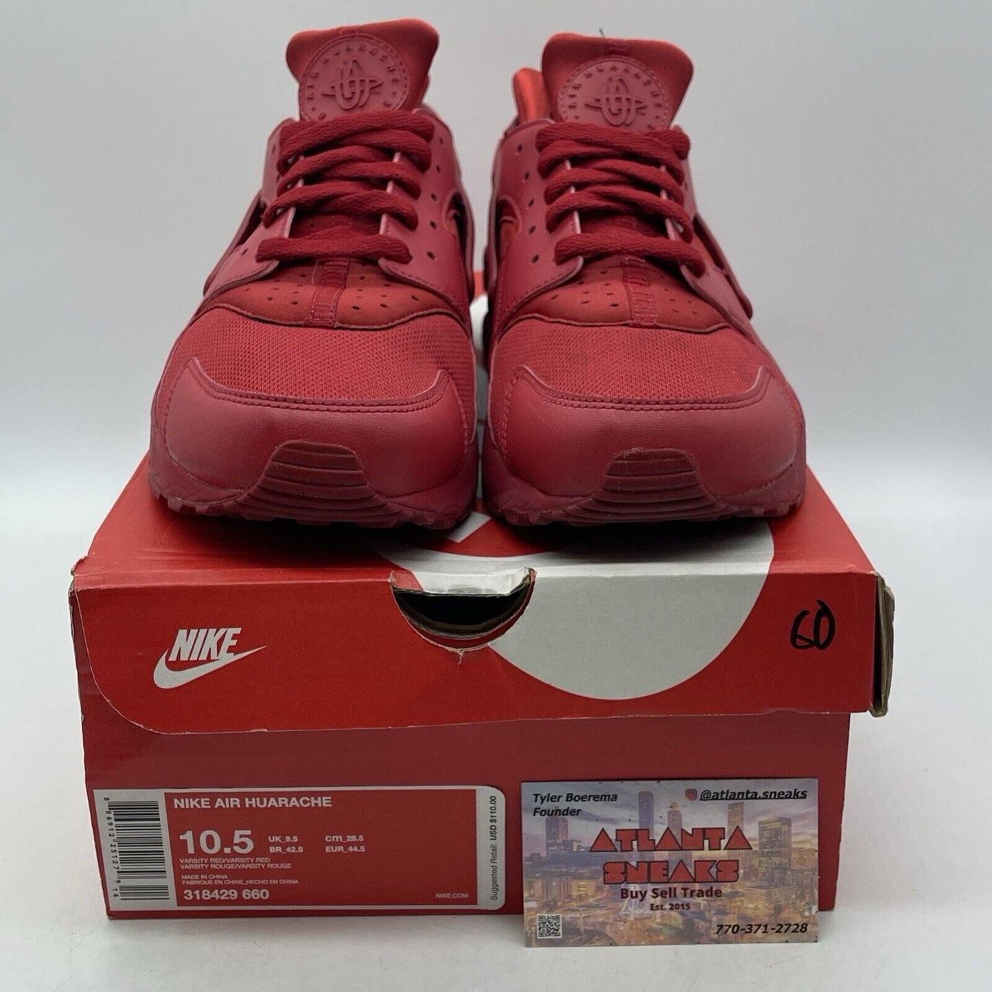 Size 10.5 - Nike Air Huarache Triple Red Suede Leather (318429-660)