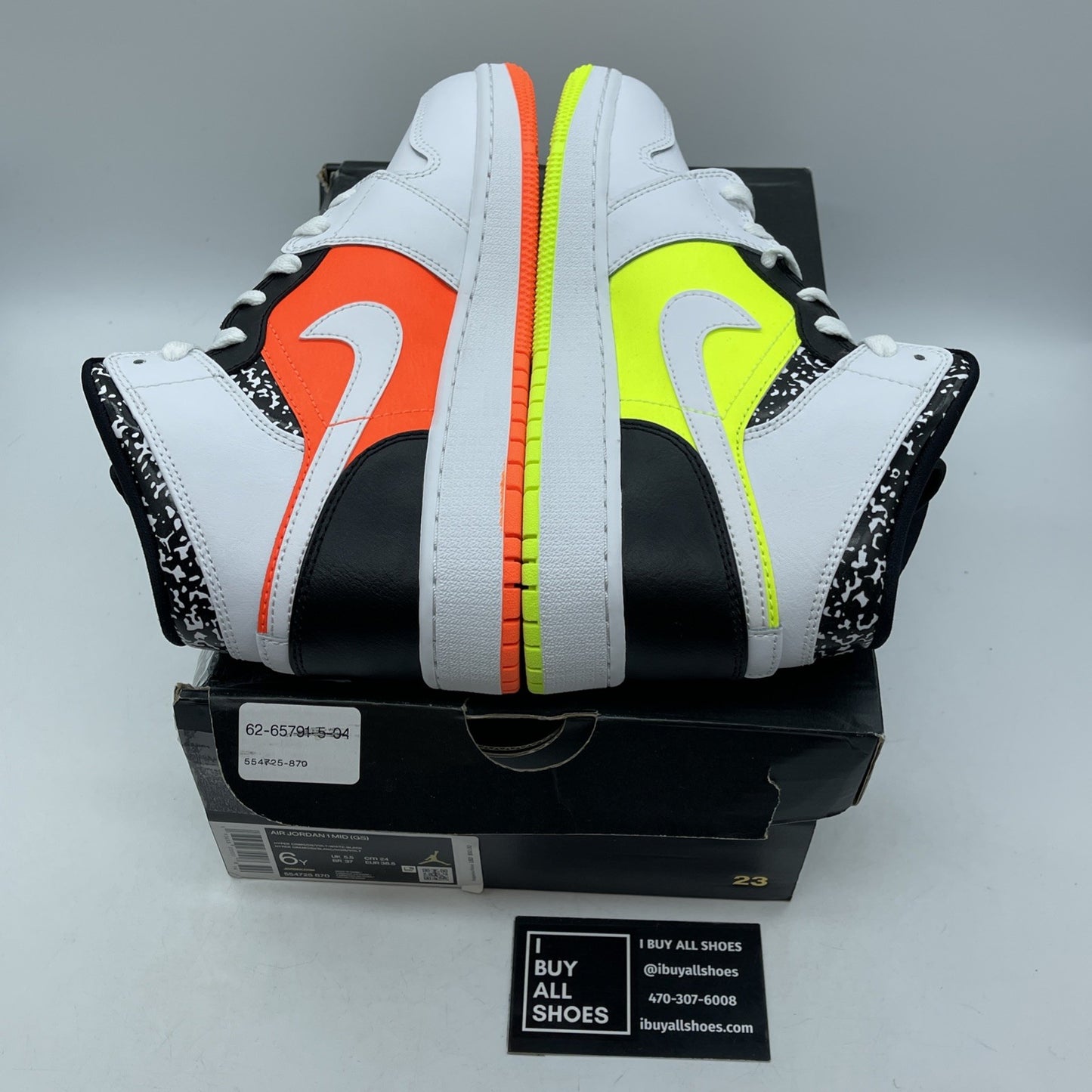 Size 6Y (GS) - Jordan 1 Mid Notebook White Orange Black Leather (554725-870)