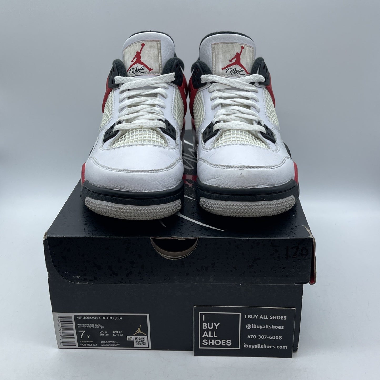 Size 7Y - Jordan 4 Retro Mid Red Cement White Red Black Leather (408452-161)