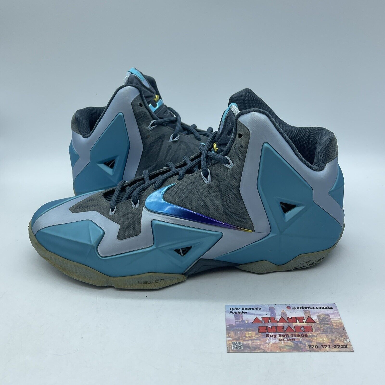 Size 10 - Nike LeBron 11 Armory Slate Blue Grey Black Leather (616175-401)