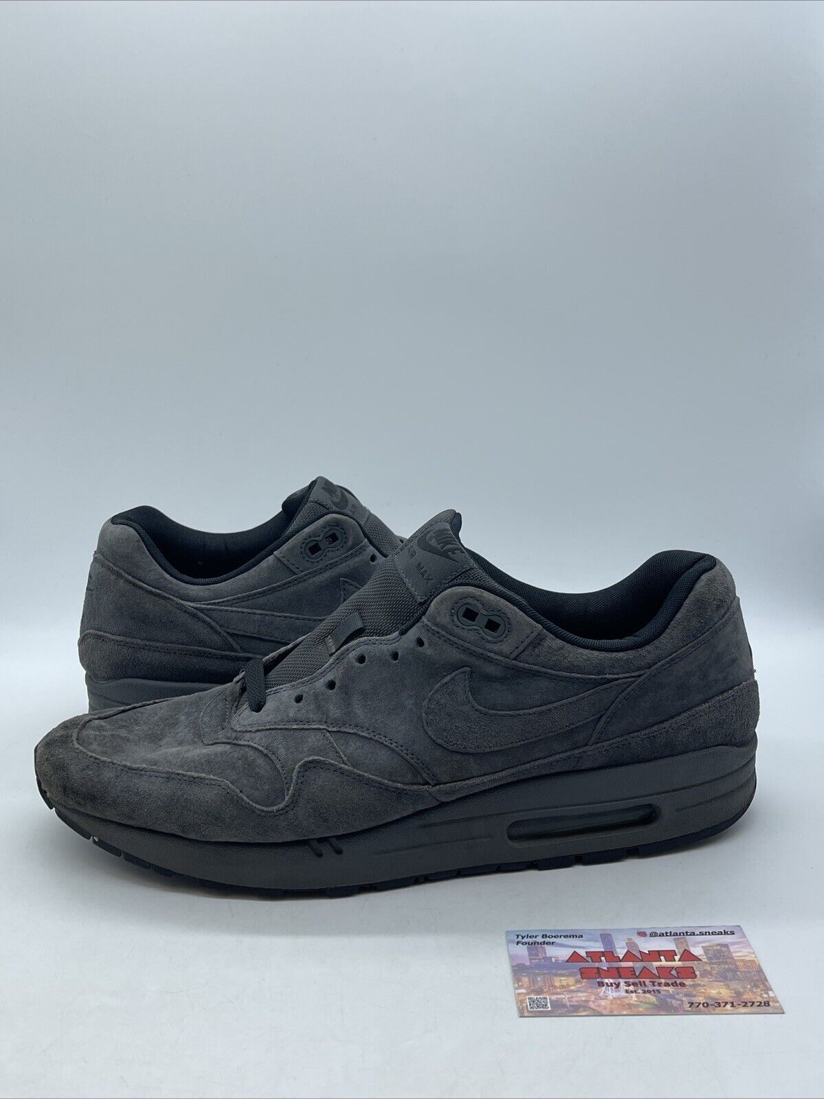 Size 13 - Nike Air Max 1 Premium Anthracite Black Suede (875844-010)