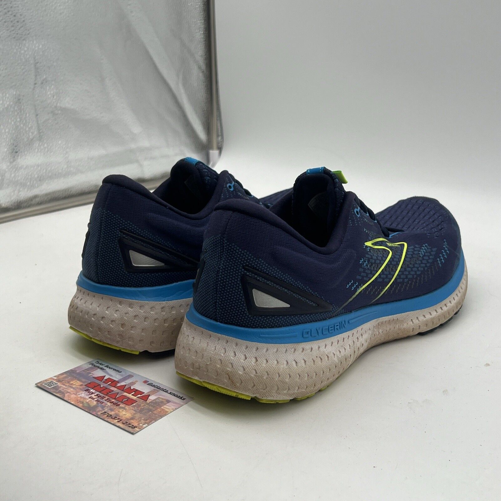 Size 12- Brooks Glycerin 19 Running Shoes Nightlife Green Navy Blue