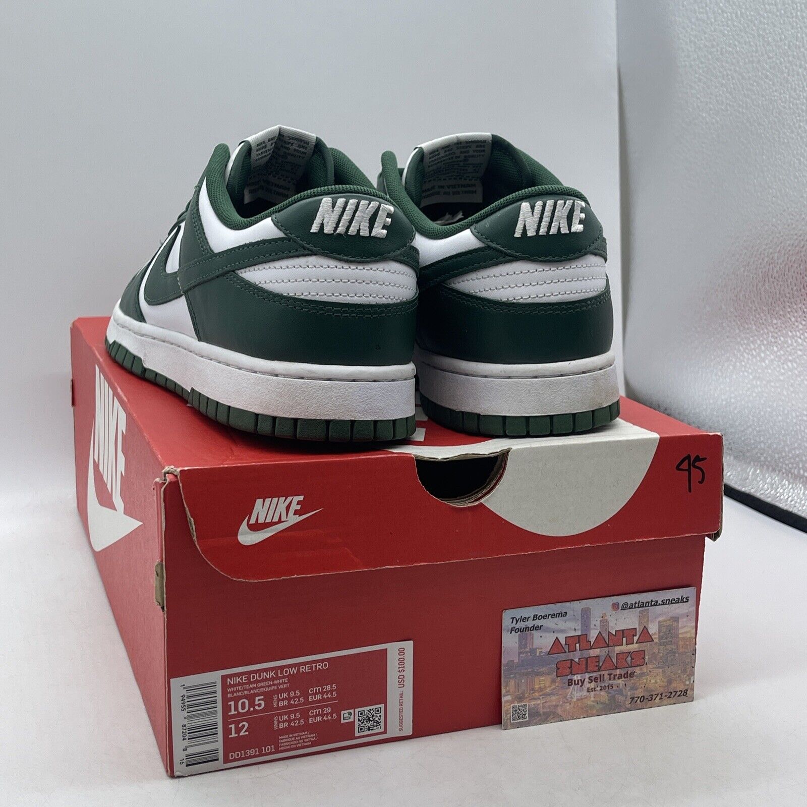 Size 10.5 - Nike Dunk Low Michigan State Green White Leather (DD1391-101)