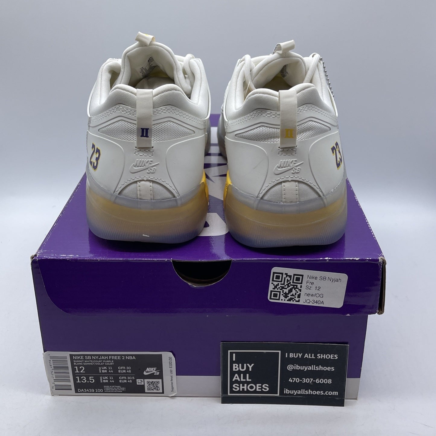 Size 12 - Nike NBA x Nyjah Free 2 SB Lakers White Leather (DA3439-100)