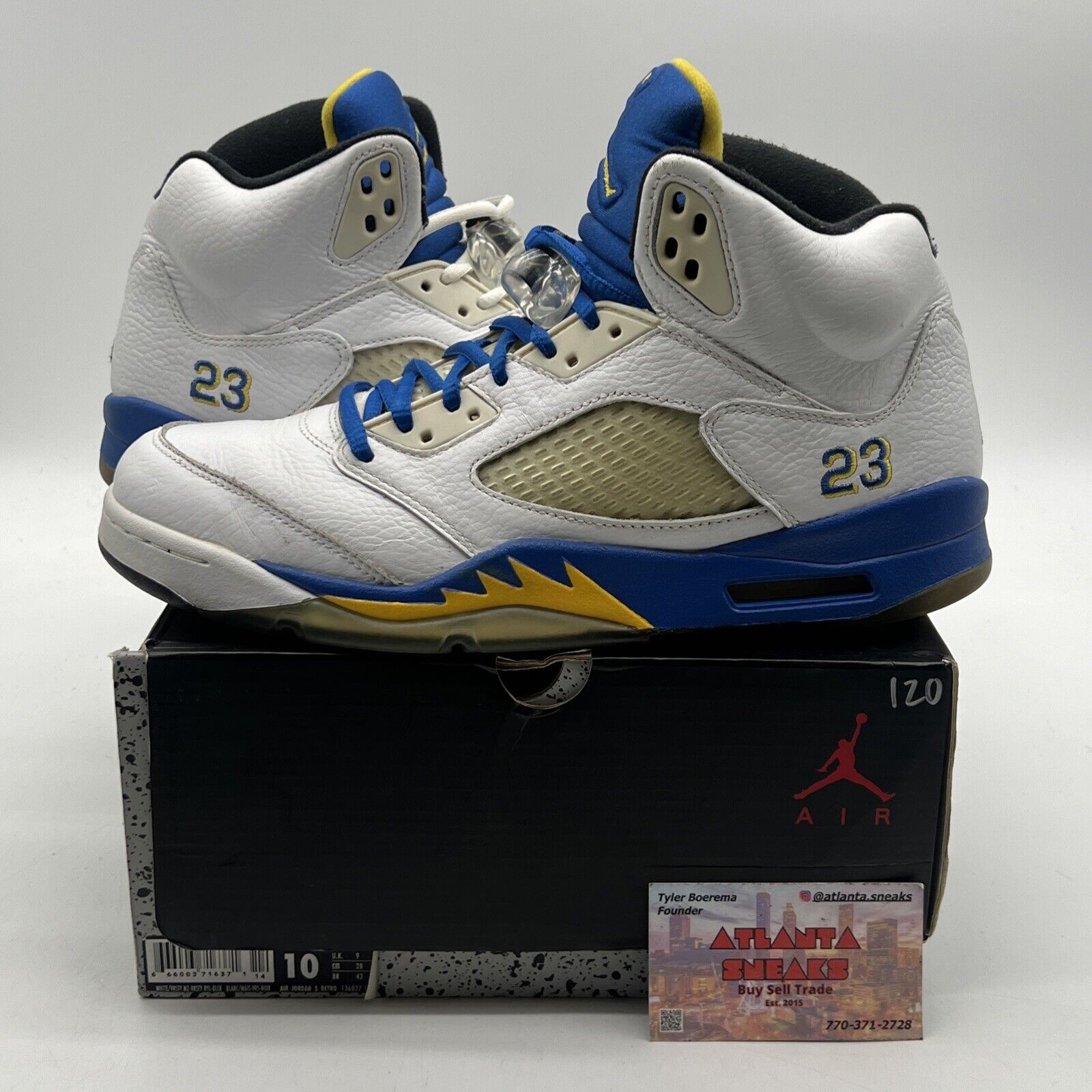 Size 10 - Air Jordan 5 Retro 2013 Laney Yellow Blue White Leather (136027-189)