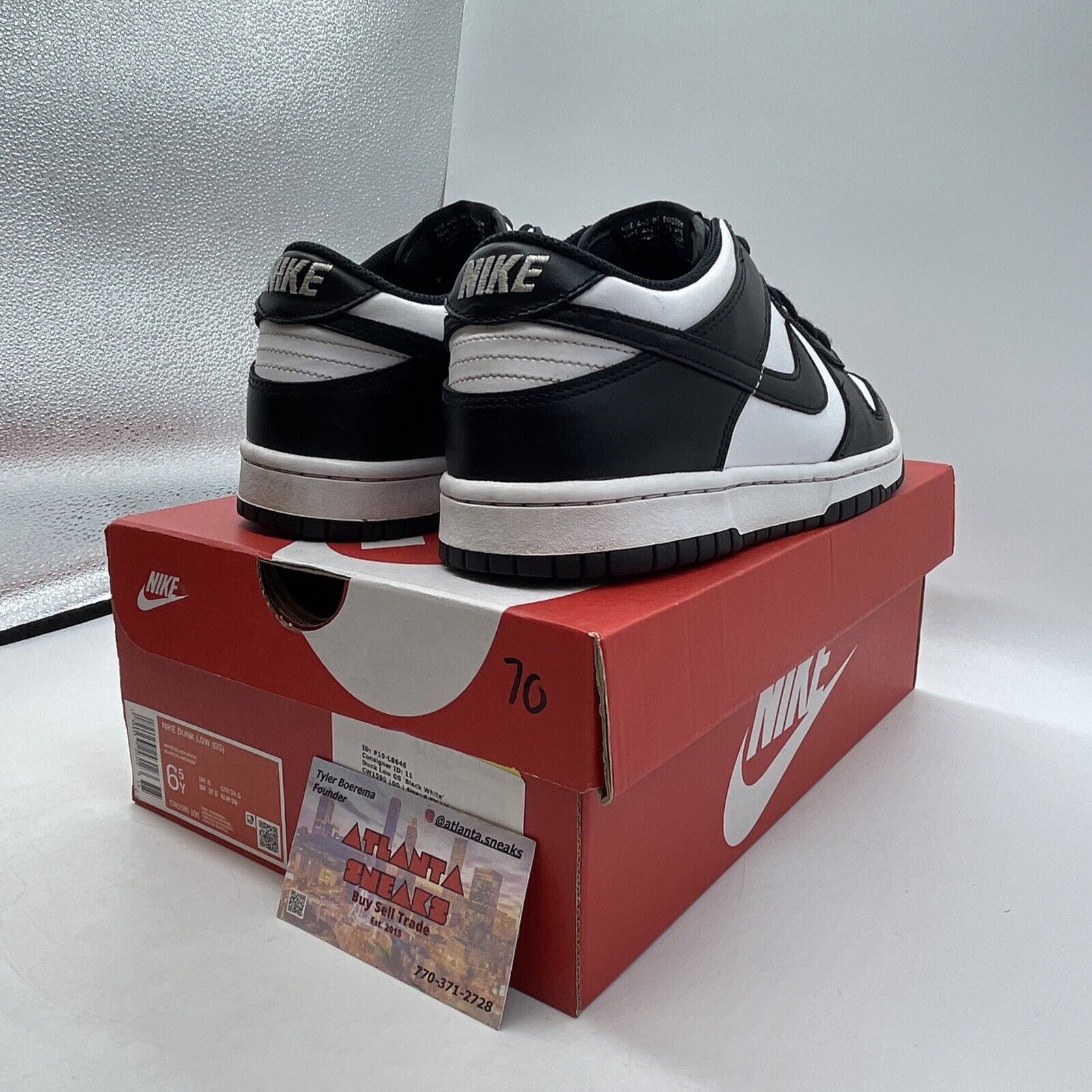 Size 6.5Y - Dunk Low GS Black white Leather  (CW1590-100)