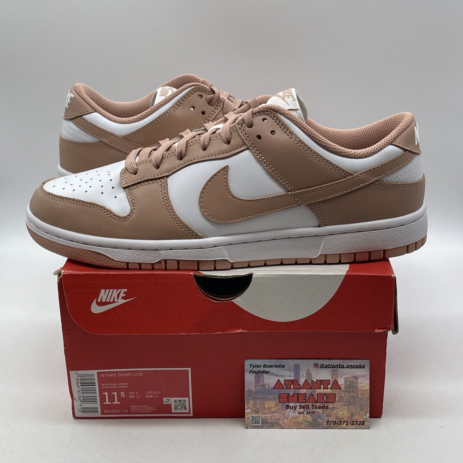 Size 11.5W - Nike Dunk Low Rose Whisper Pink White Leather (DD1503-118)