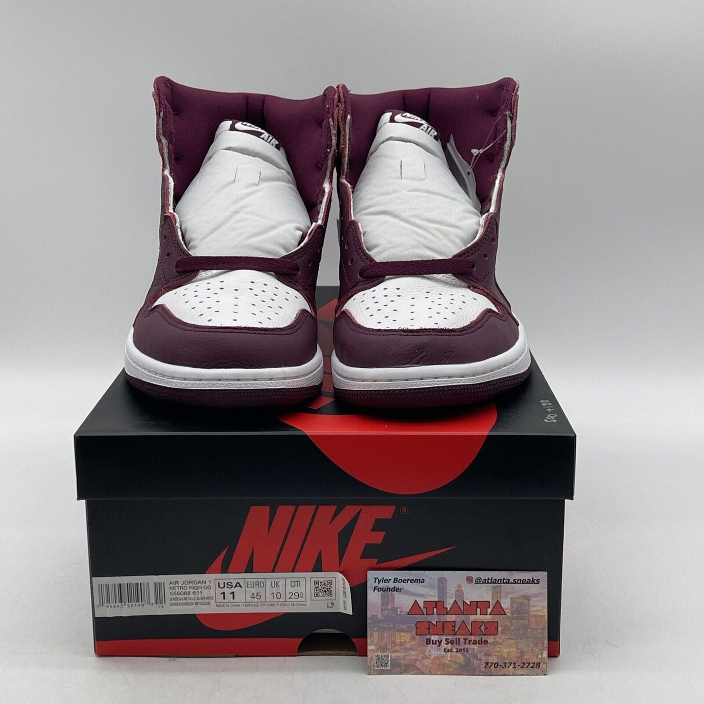 Size 11 - Jordan 1 Retro High OG Bordeaux White Silver Burgundy (555088-611)