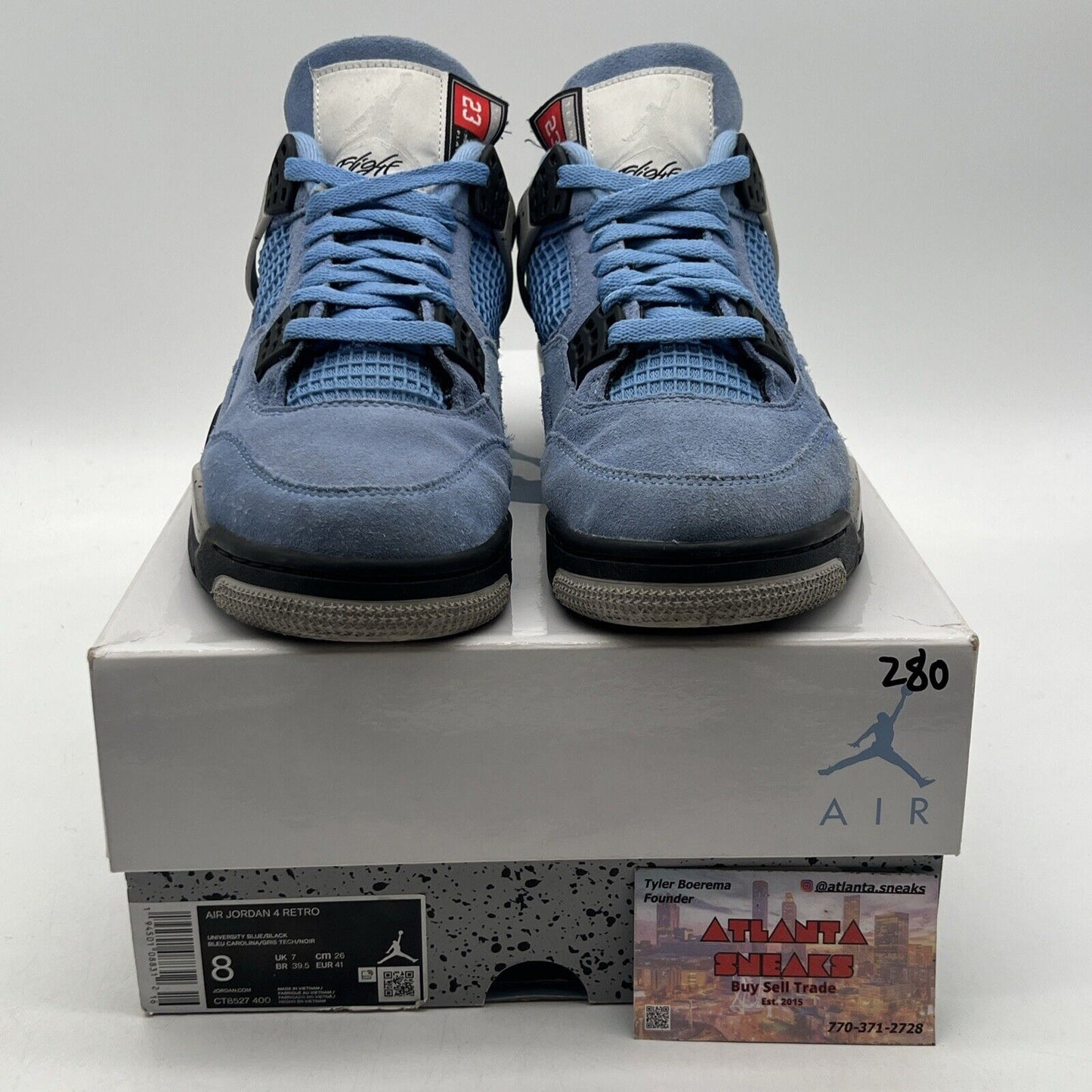 Size 8 - Jordan 4 Retro Mid University Blue Grey Black Suede (CT8527-400)