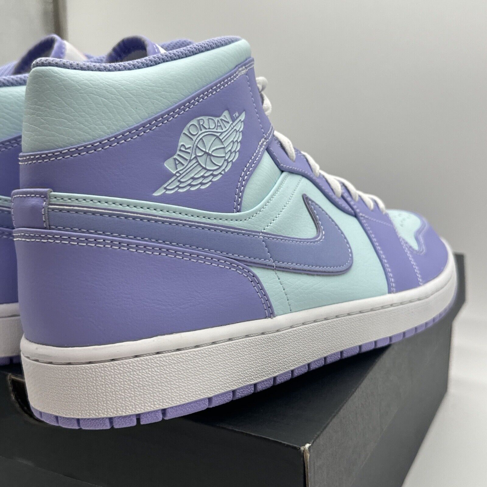 Size 14 - Jordan 1 Mid Purple Aqua Blue Unc White Midsole Nice Leather New OG Al