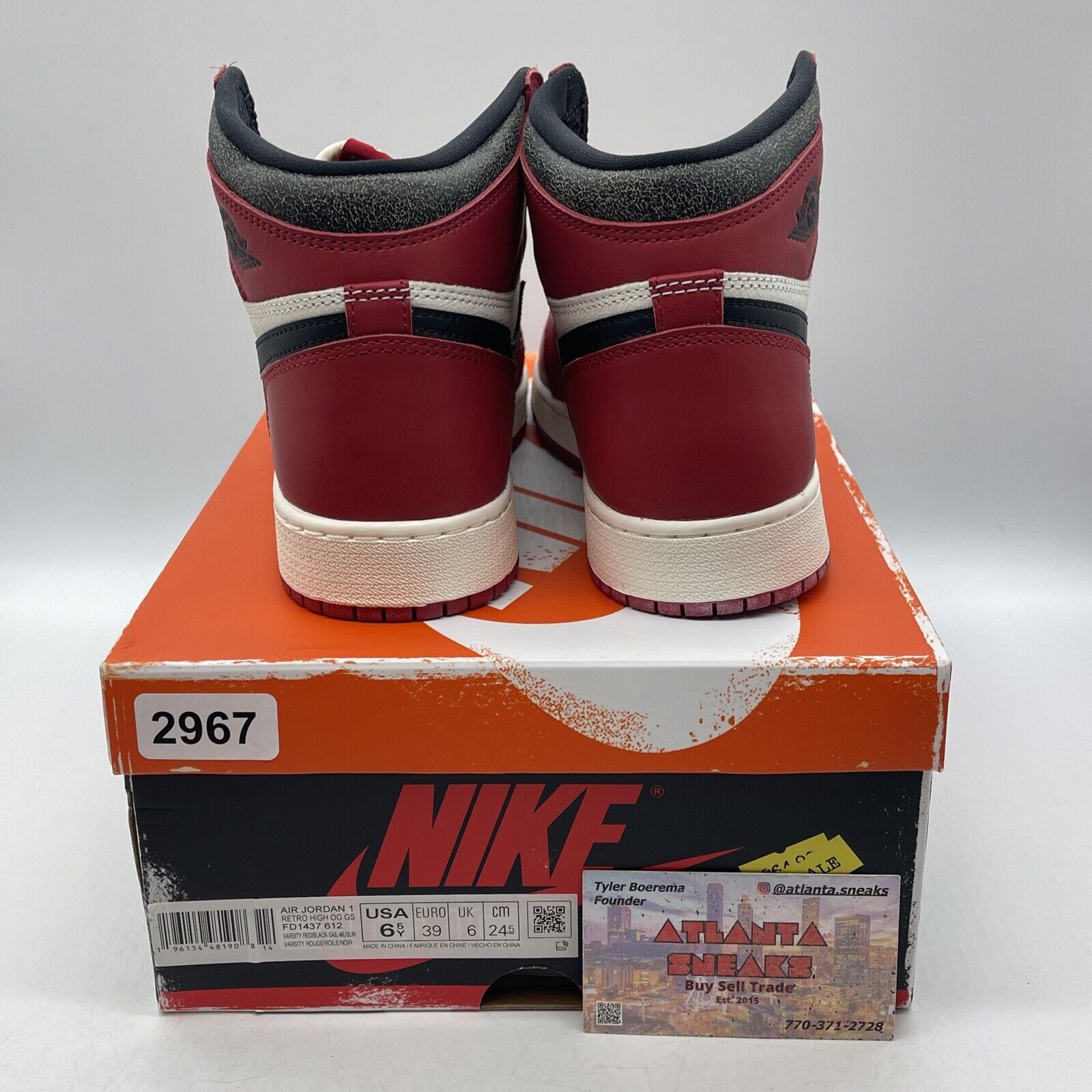 Size 6.5Y - Jordan 1 Retro OG High Chicago Lost & Found White Red (FD1437-612)