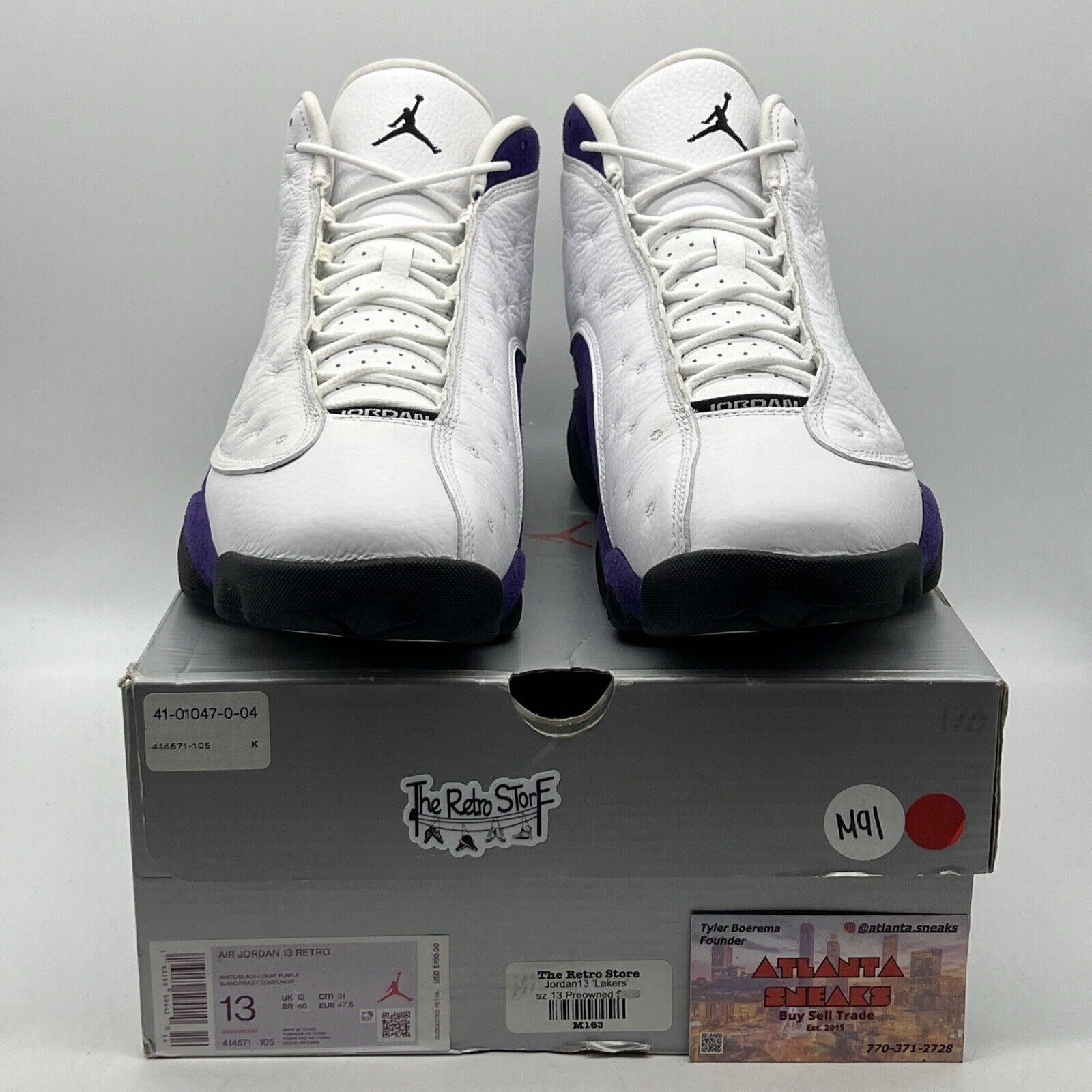 Size 13 - Air Jordan 13 Retro Lakers White Purple Black Leather Suede 414571-105