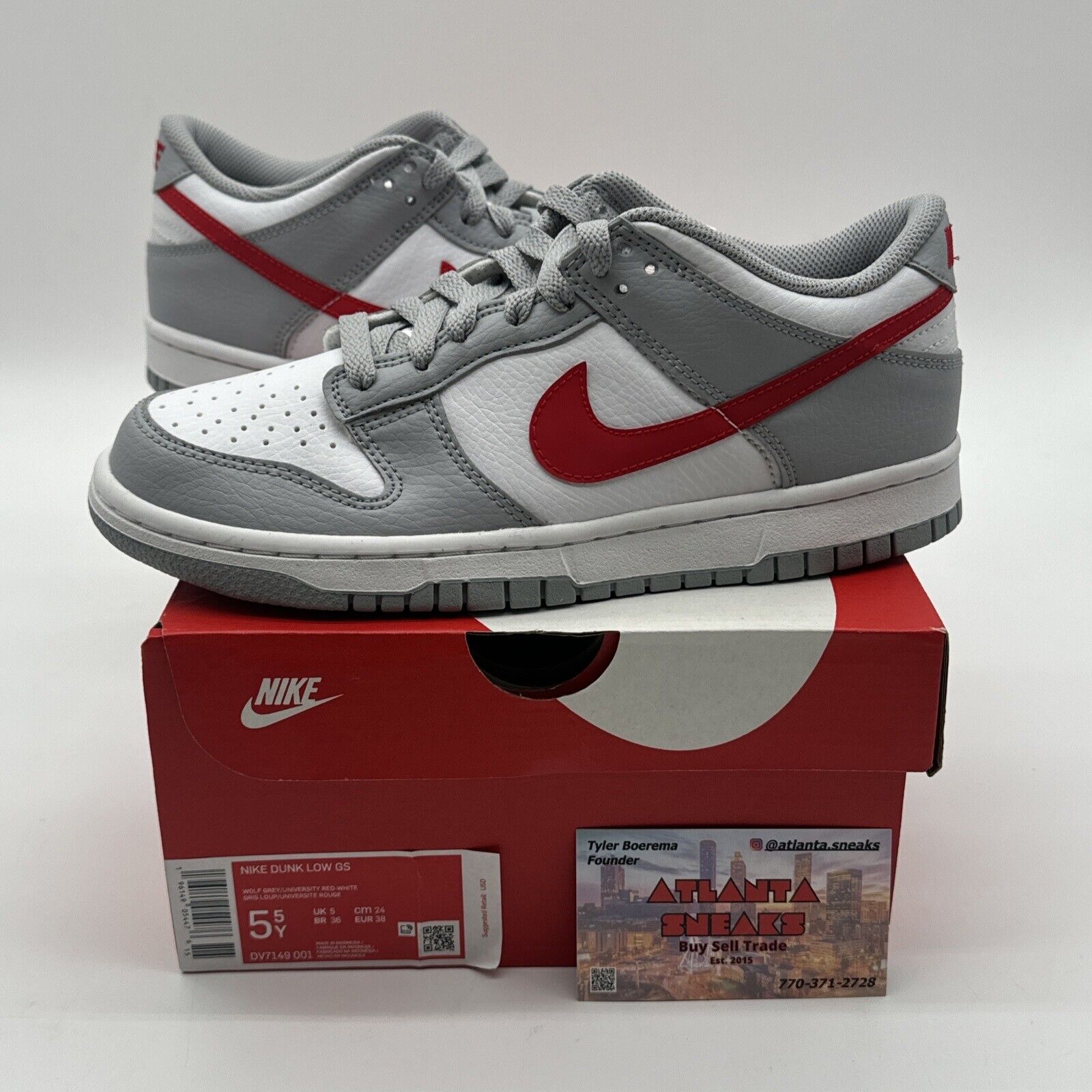 Nike Dunk Low GS Boys Shoes Size 5.5, Color: Wolf Grey/University Red/White