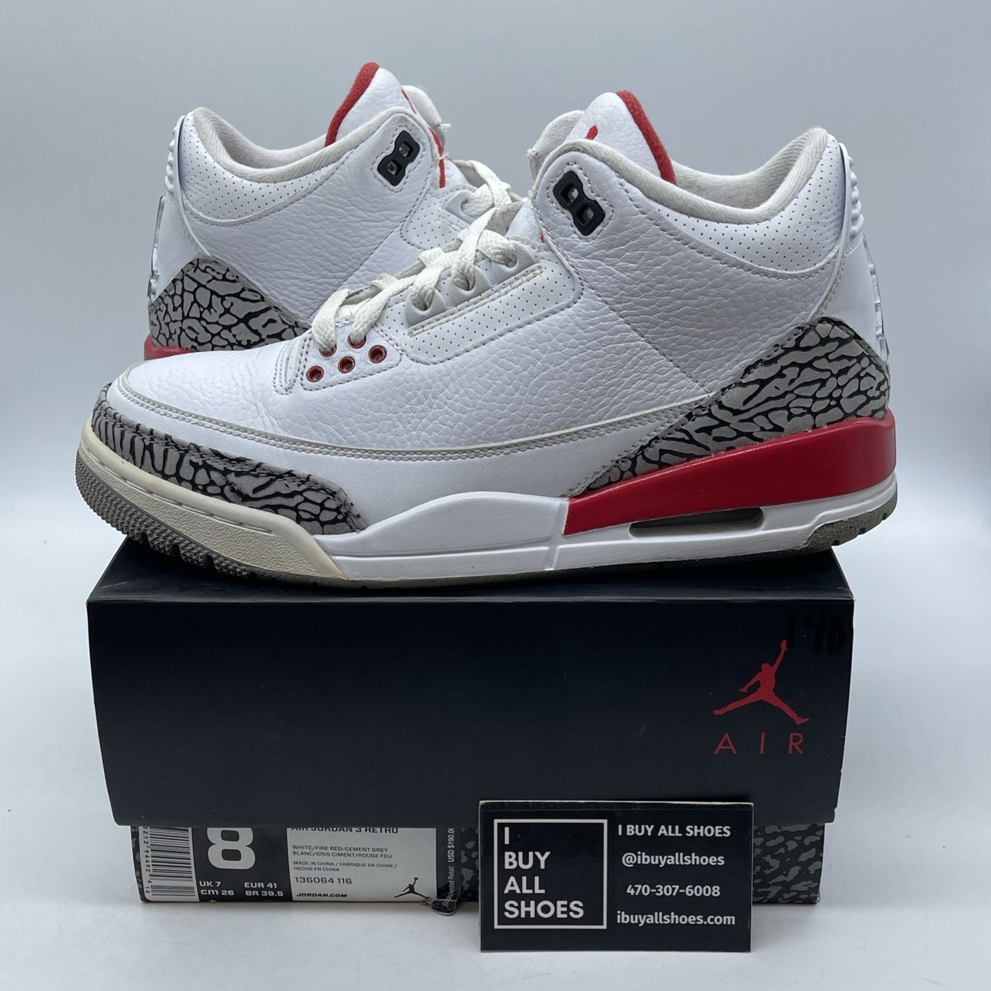 Size 8 - Jordan 3 Retro Hall of Fame 2018 Grey White Suede Leather (136064-116)