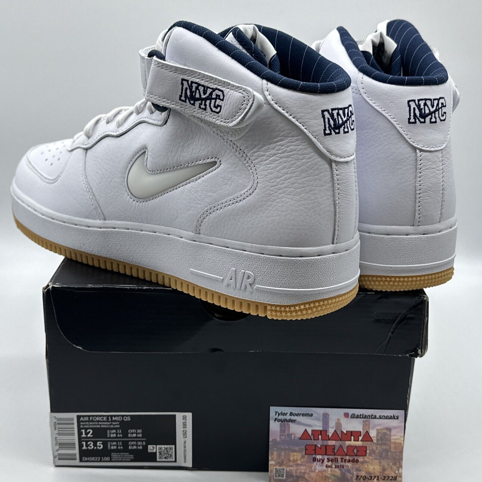 Size 12 - Nike Force 1 Mid QS ’New York’ Midnight Navy/White/Gum Yellow