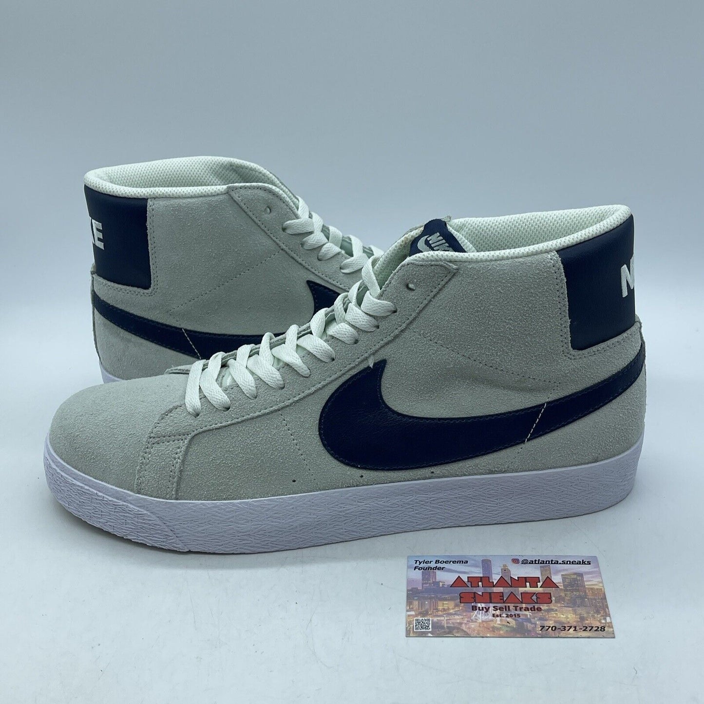 Size 12 - Nike Zoom Blazer SB Mid Barely Green Navy Suede Leather (864349-303)