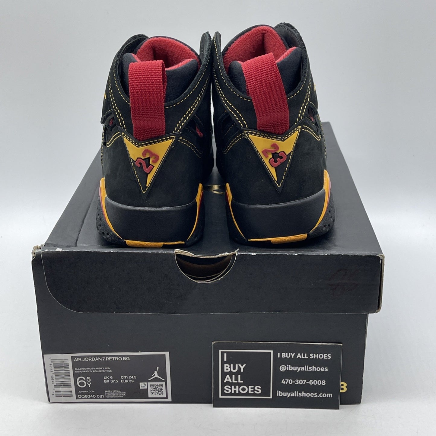 Size 6.5Y - Jordan 7 Retro 2022 Mid Citrus Black Suede (DQ6040-081)