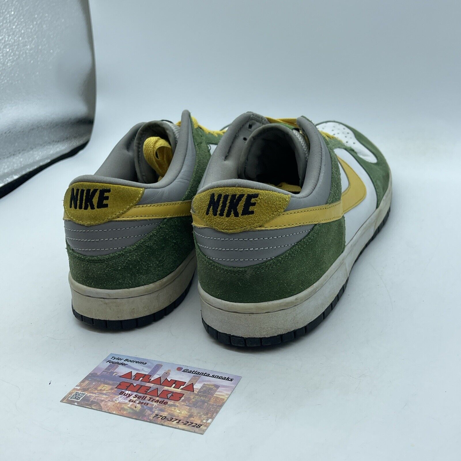 Size 10 Nike Dunk Low 6.0 White Dijon Tree Line  Green Yellow Suede (313439-131)