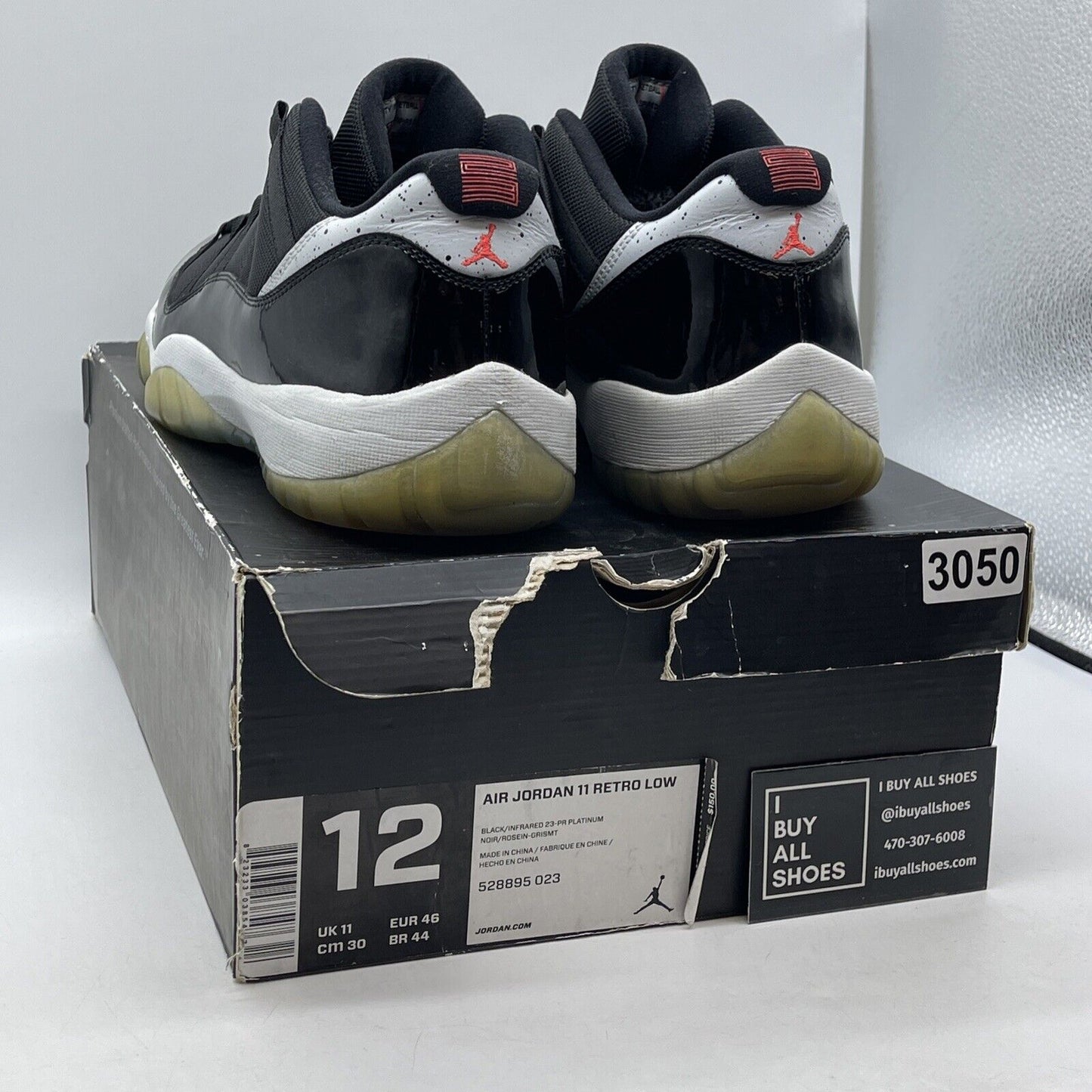 Size 12 - Air Jordan 11 Retro Low Infrared 23 Black Suede Leather (528895-023)