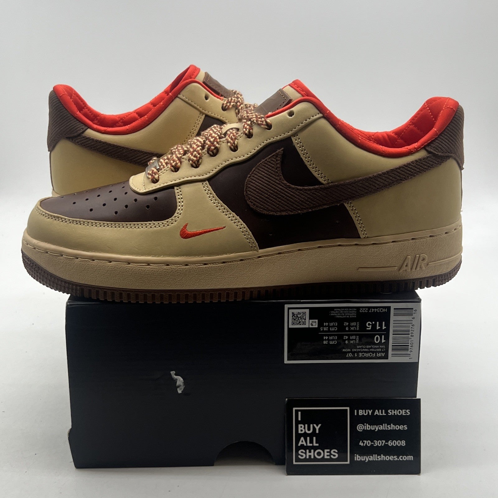 Size 10 - Nike Air Force 1 '07 Light British Tan Cacao Wow (HQ3447-222)