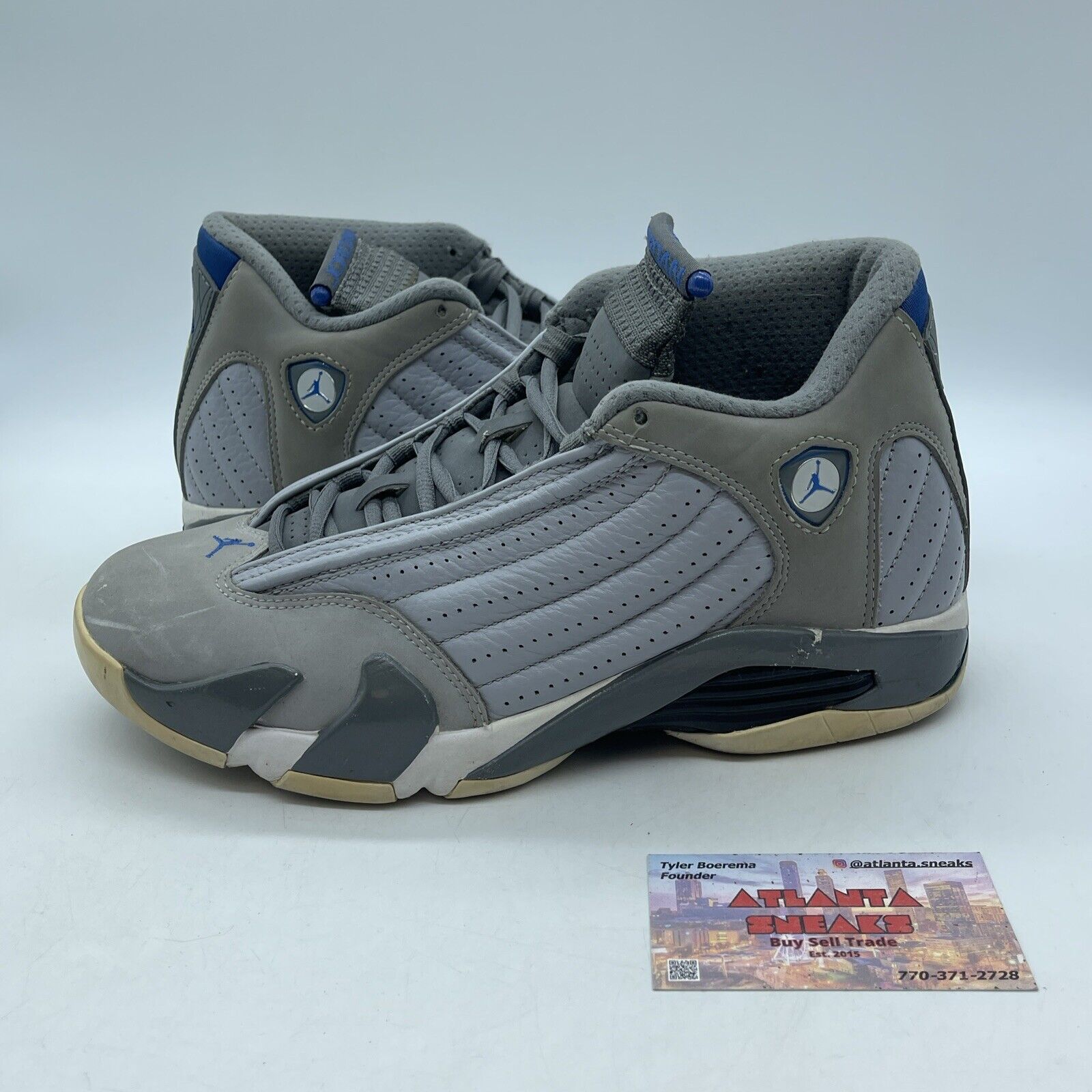 Size 8.5 - Air Jordan 14 Retro Wolf Grey White Blue Suede Leather (487471-004)