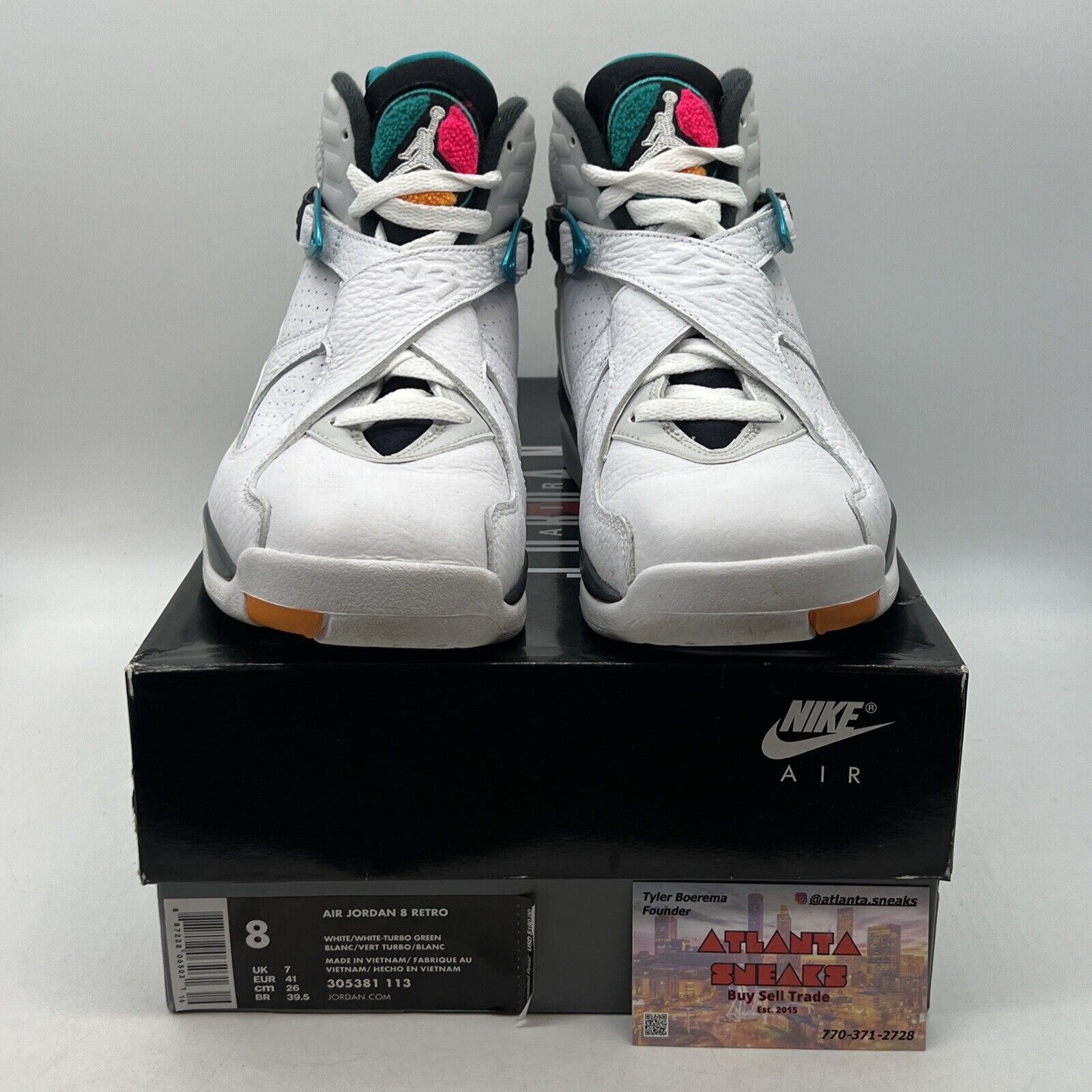 Size 8 - Air Jordan 8 Retro South Beach White Grey Leather Black (305381-113)