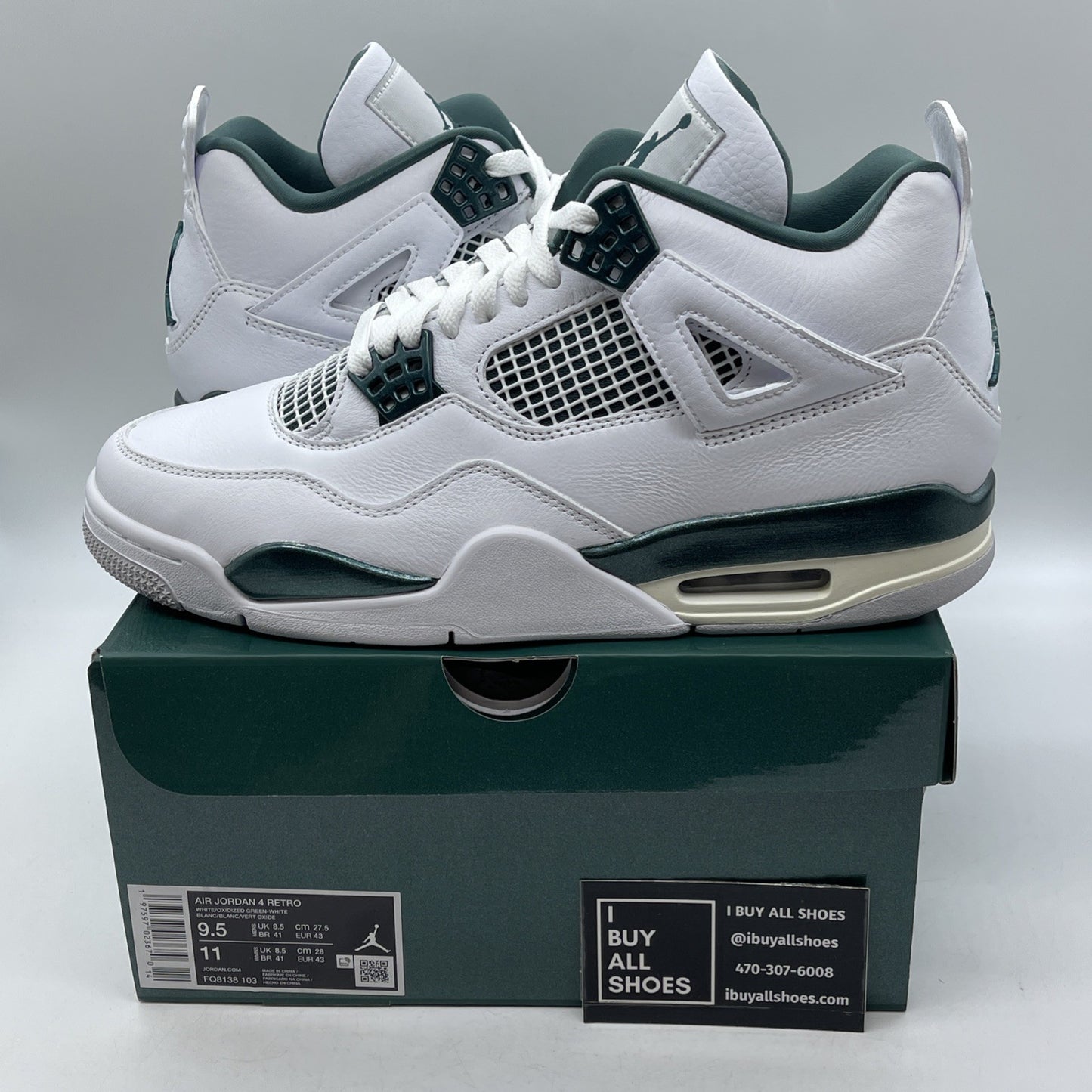 Size 9.5 - Air Jordan 4 Retro Oxidized Green White Leather (FQ8138-103)