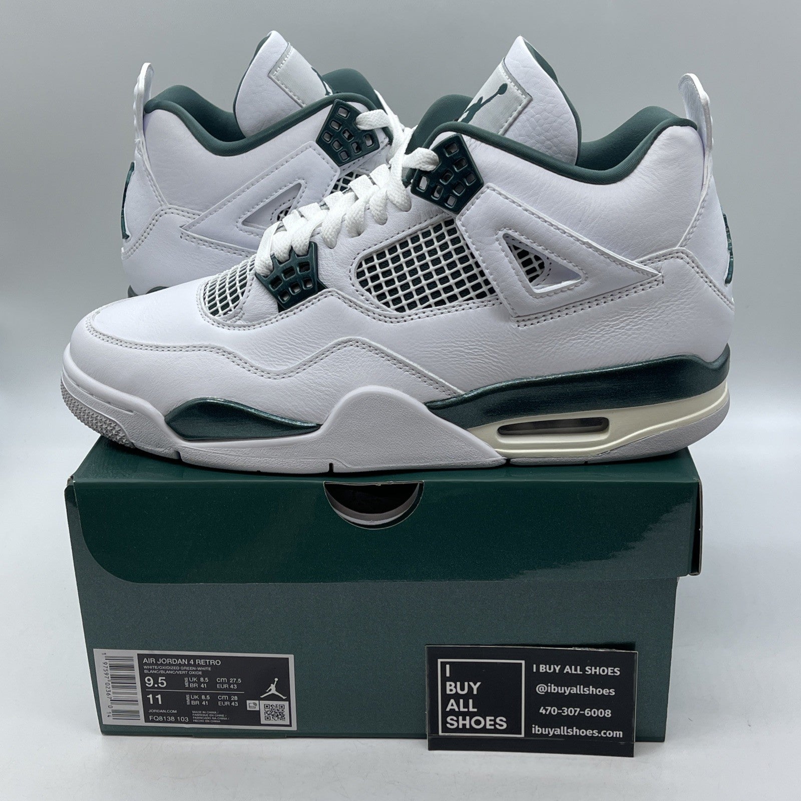 Size 9.5 - Air Jordan 4 Retro Oxidized Green White Leather (FQ8138-103)