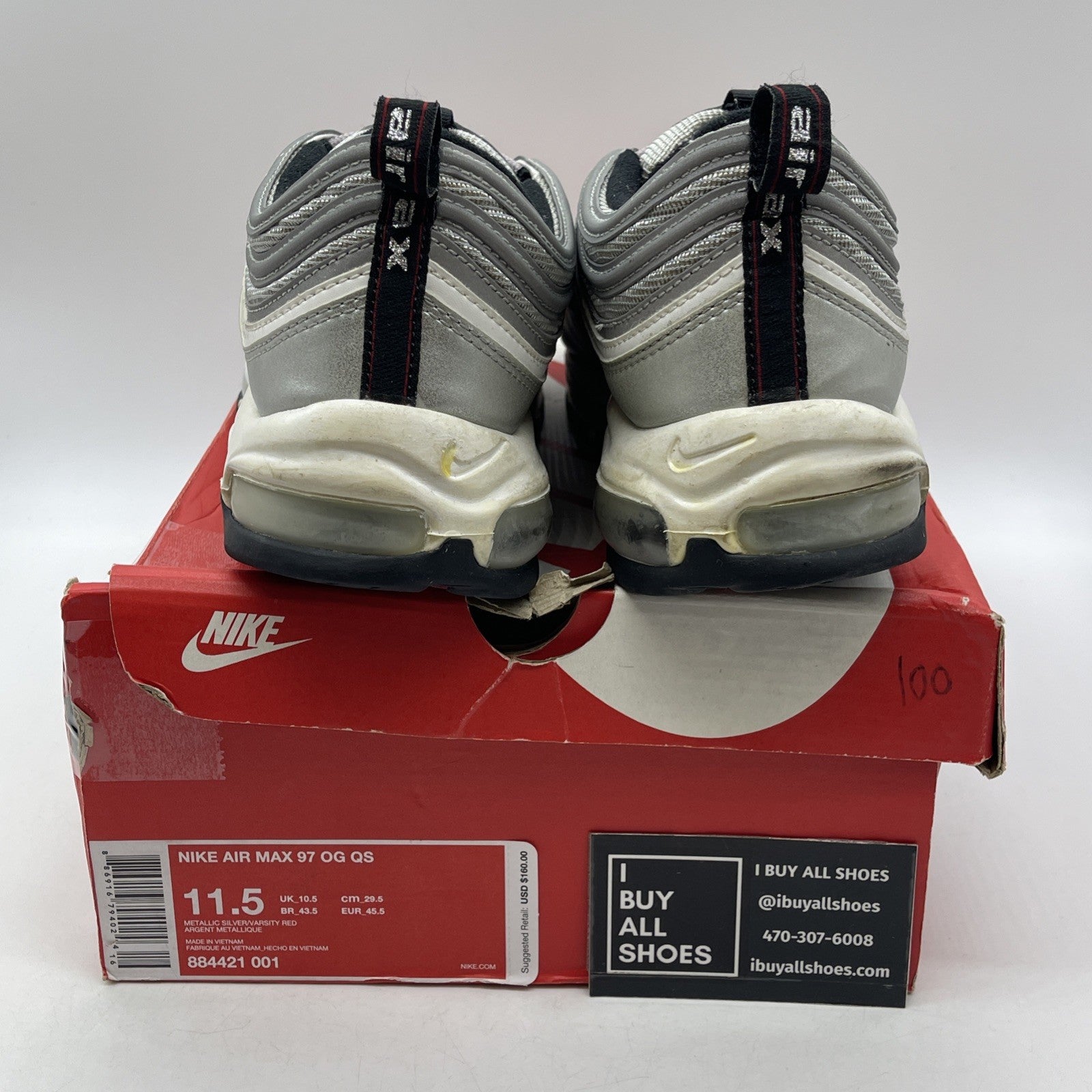 Size 11.5 - Nike Air Max 97 OG QS 2017 Silver Bullet (884421-001)