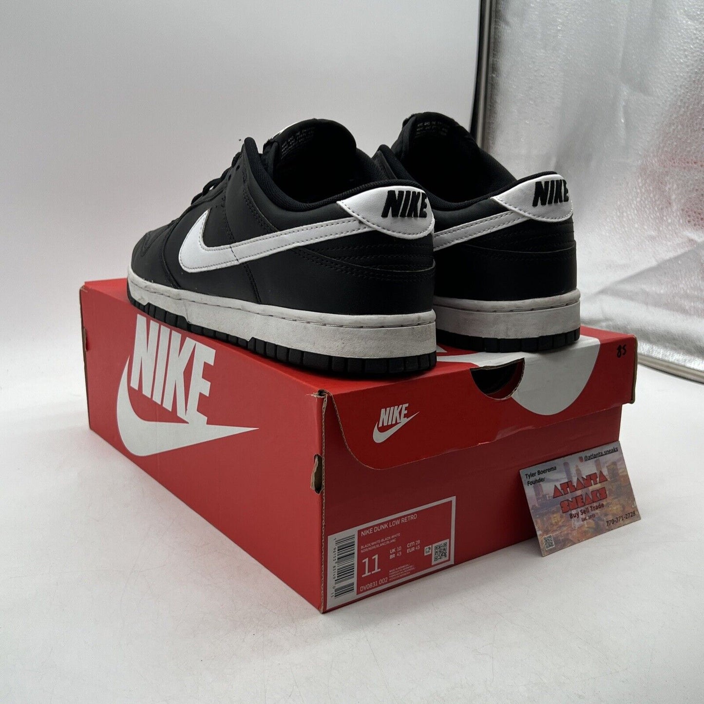 Size 11 - Nike Dunk Low Black Panda 2.0 White Leather (DV0831-002)