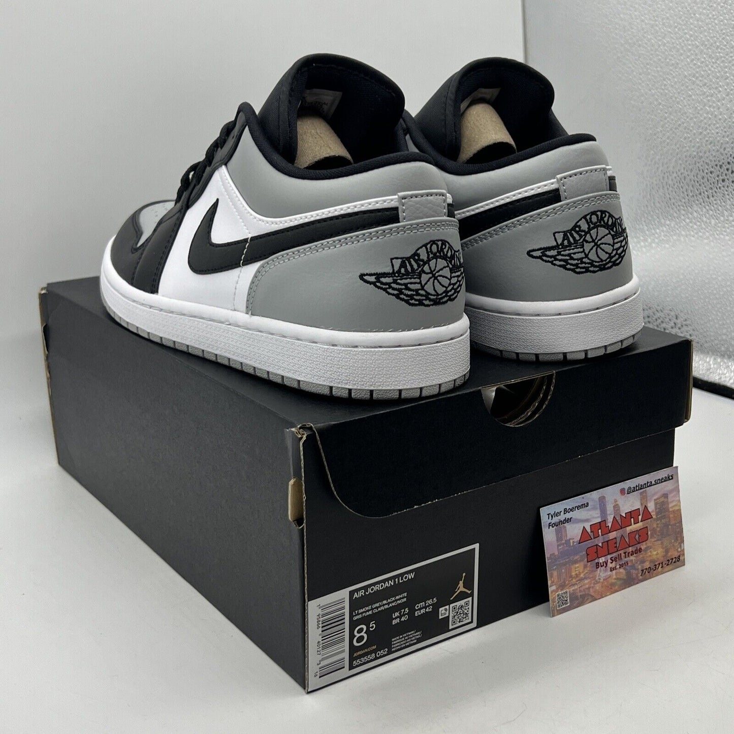 Size 8.5 - Jordan 1 Low Shadow Toe Black Grey White Leather (553558-052)