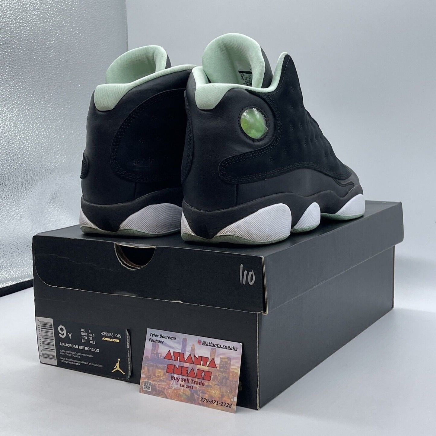 Size 9Y (GS) - Jordan 13 Retro Mid Mint Foam Black White (439358-015)