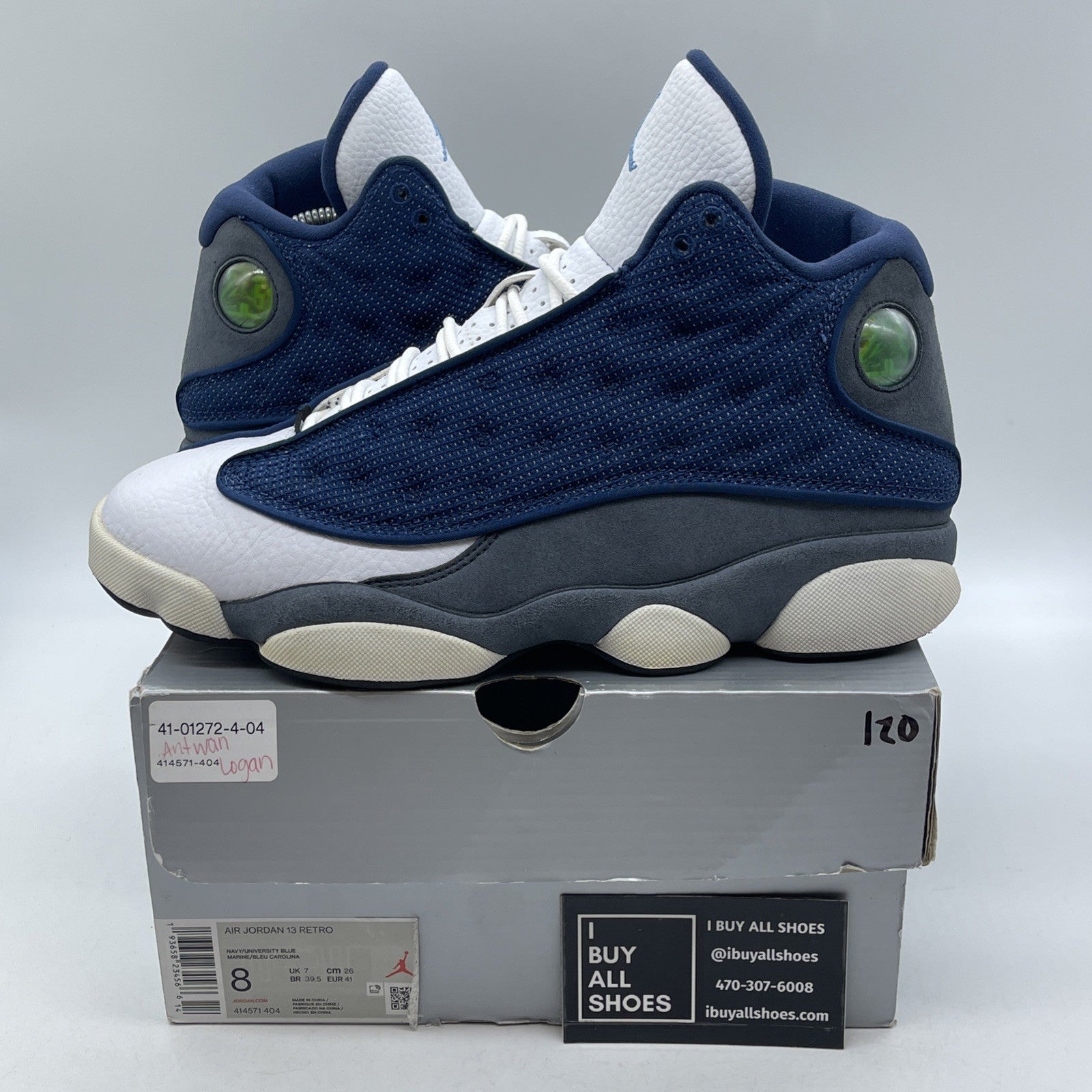 Size 8 - Jordan 13 Retro Mid Flint Blue Grey White Suede Leather (414571-404)
