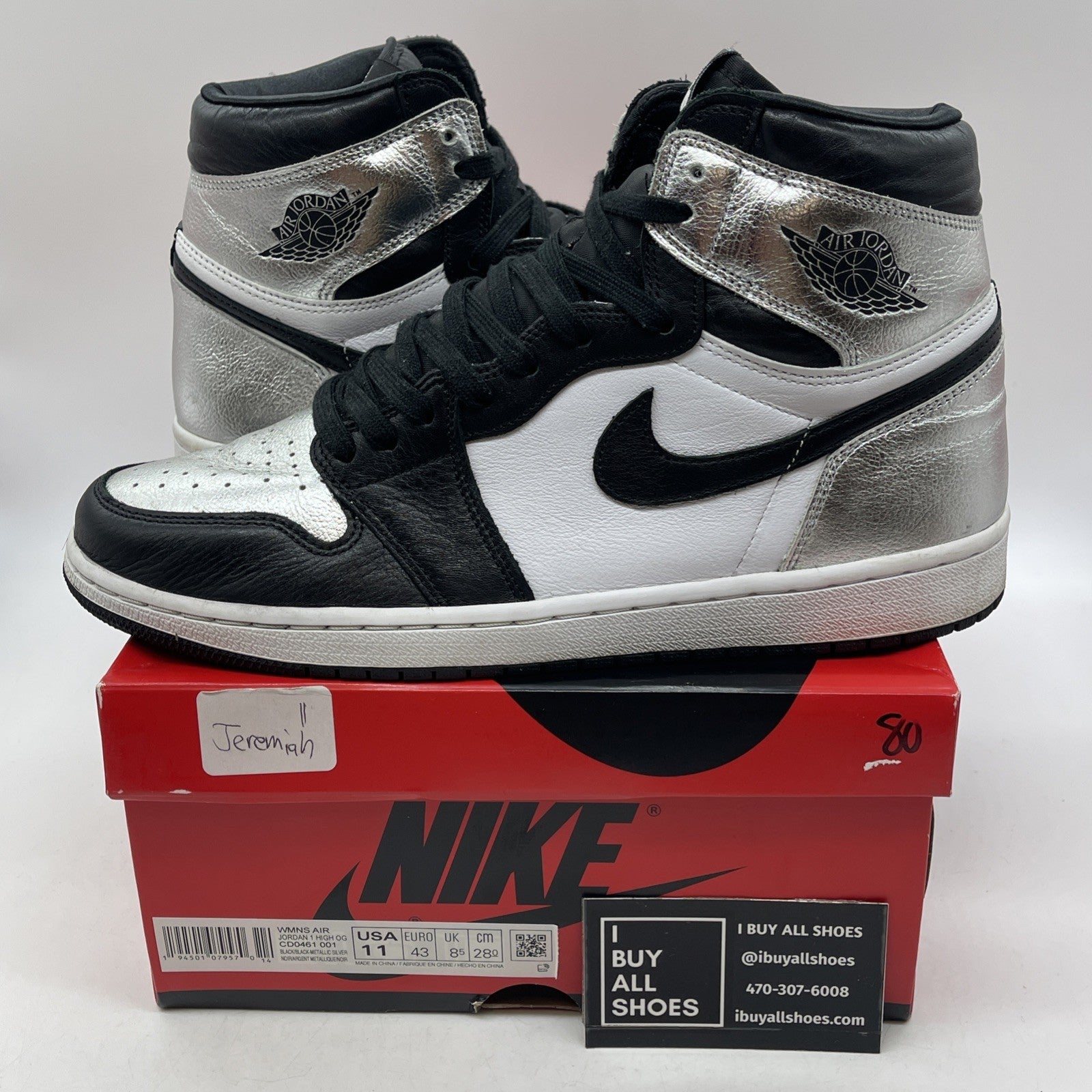 Size 11W- Air Jordan 1 High OG Metallic Silver (CD0461-001)