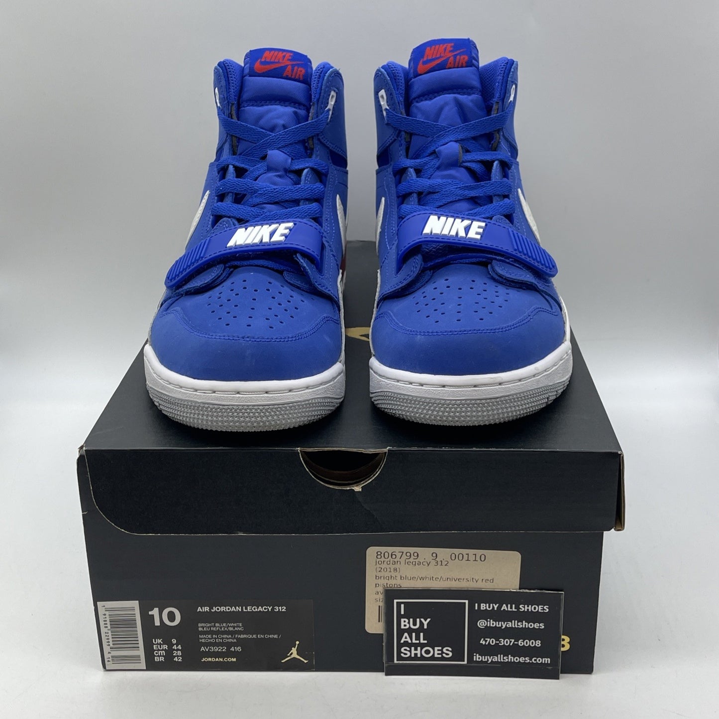 Size 10 - Air Jordan Legacy 312 Pistons Blue Grey Suede (AV3922-416)