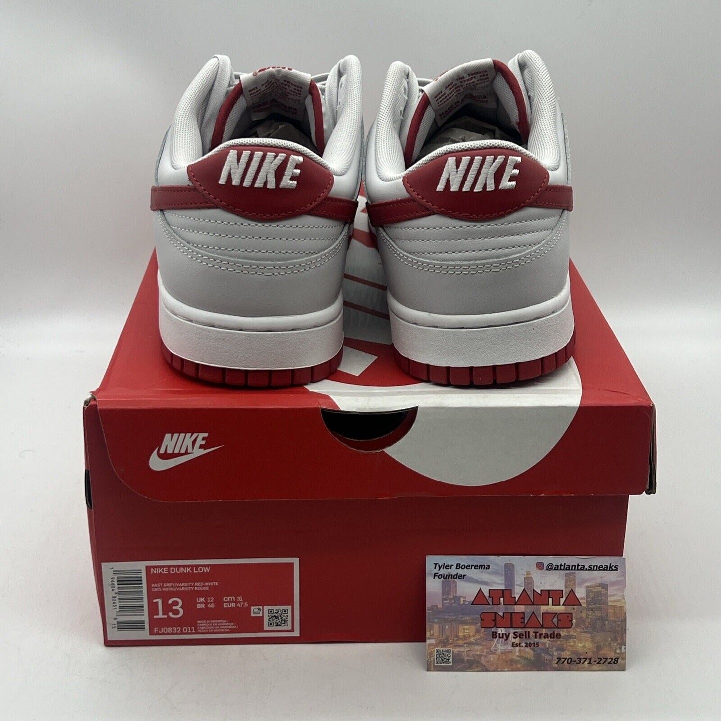 Size 13 - Nike Dunk Low Vast Grey Varsity Red Brand New Og All DS Leather