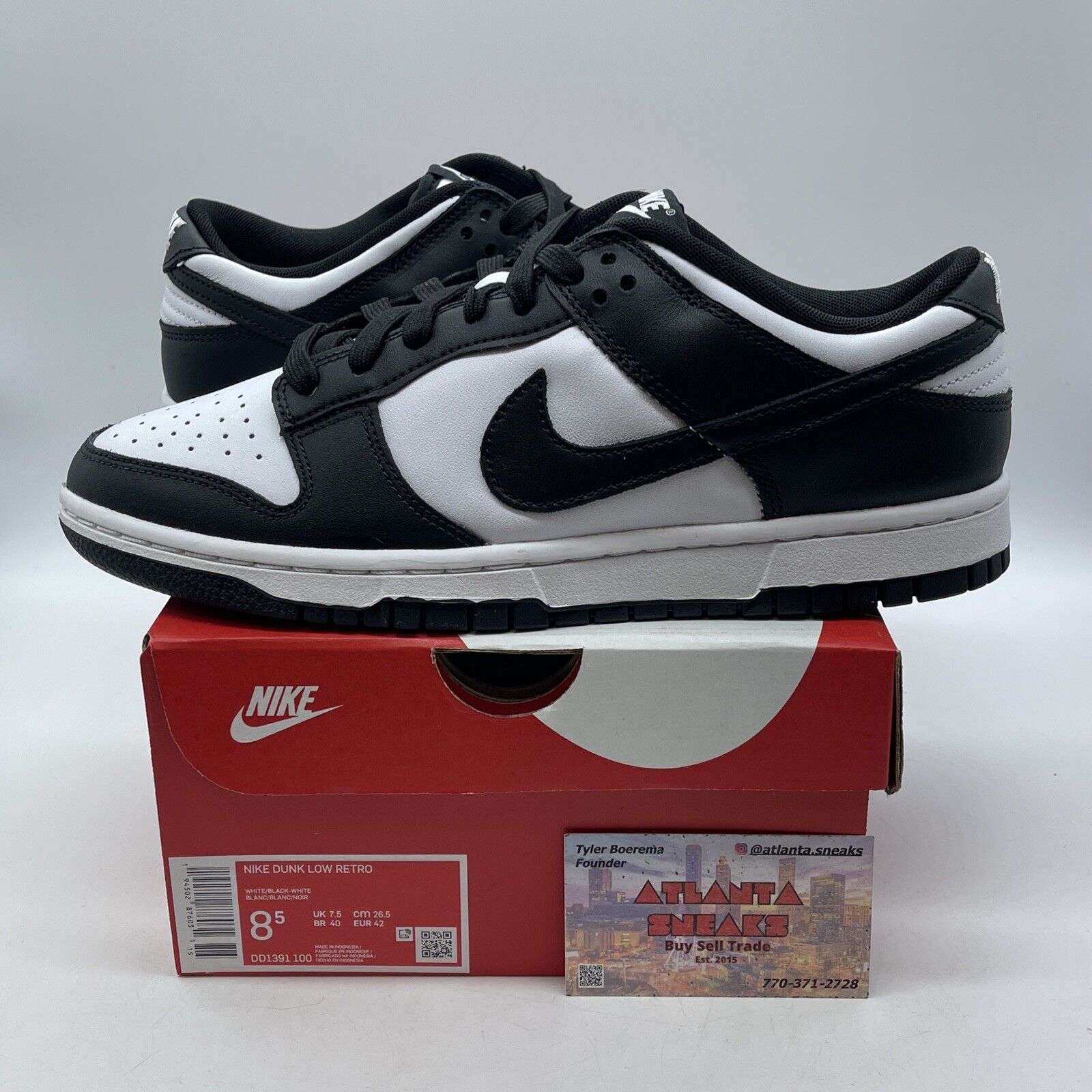 Size 8.5 - Nike Dunk Low Black White Leather (DD1391-100)