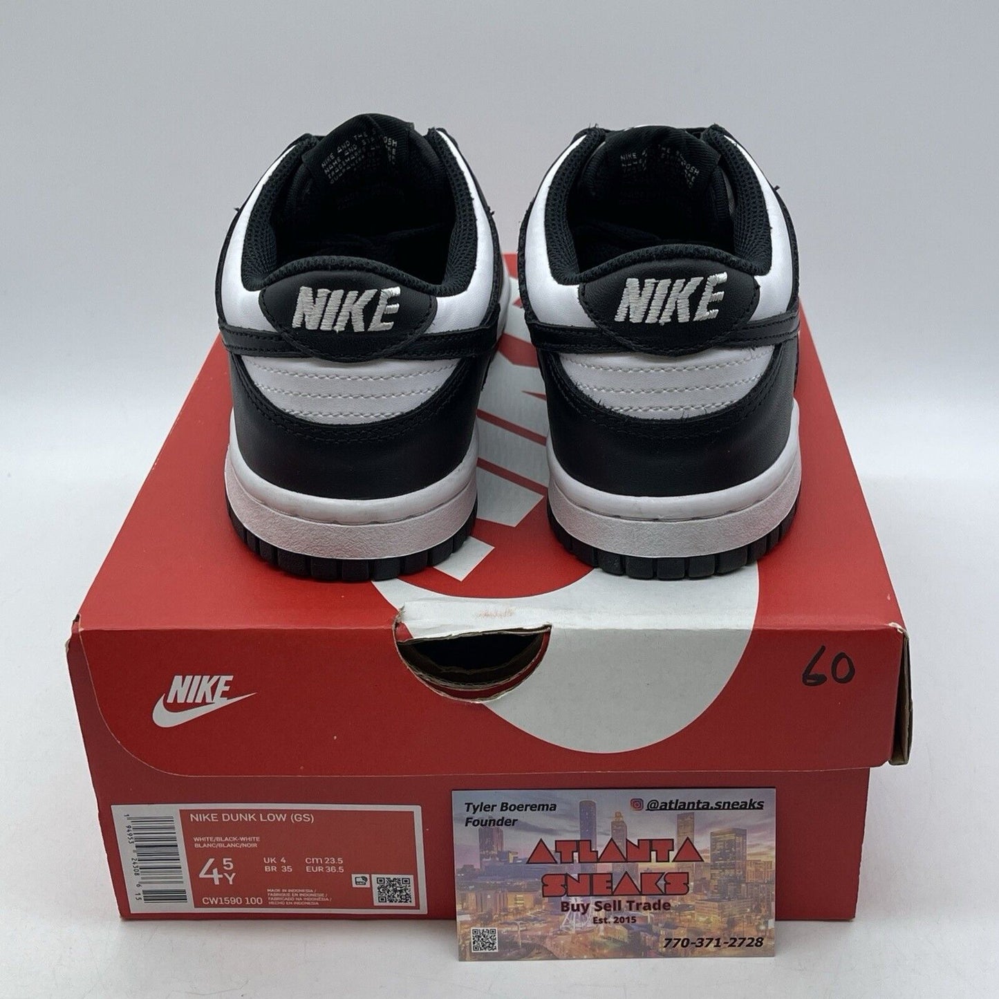Size 4.5Y - Dunk Low GS Black white Leather  (CW1590-100)
