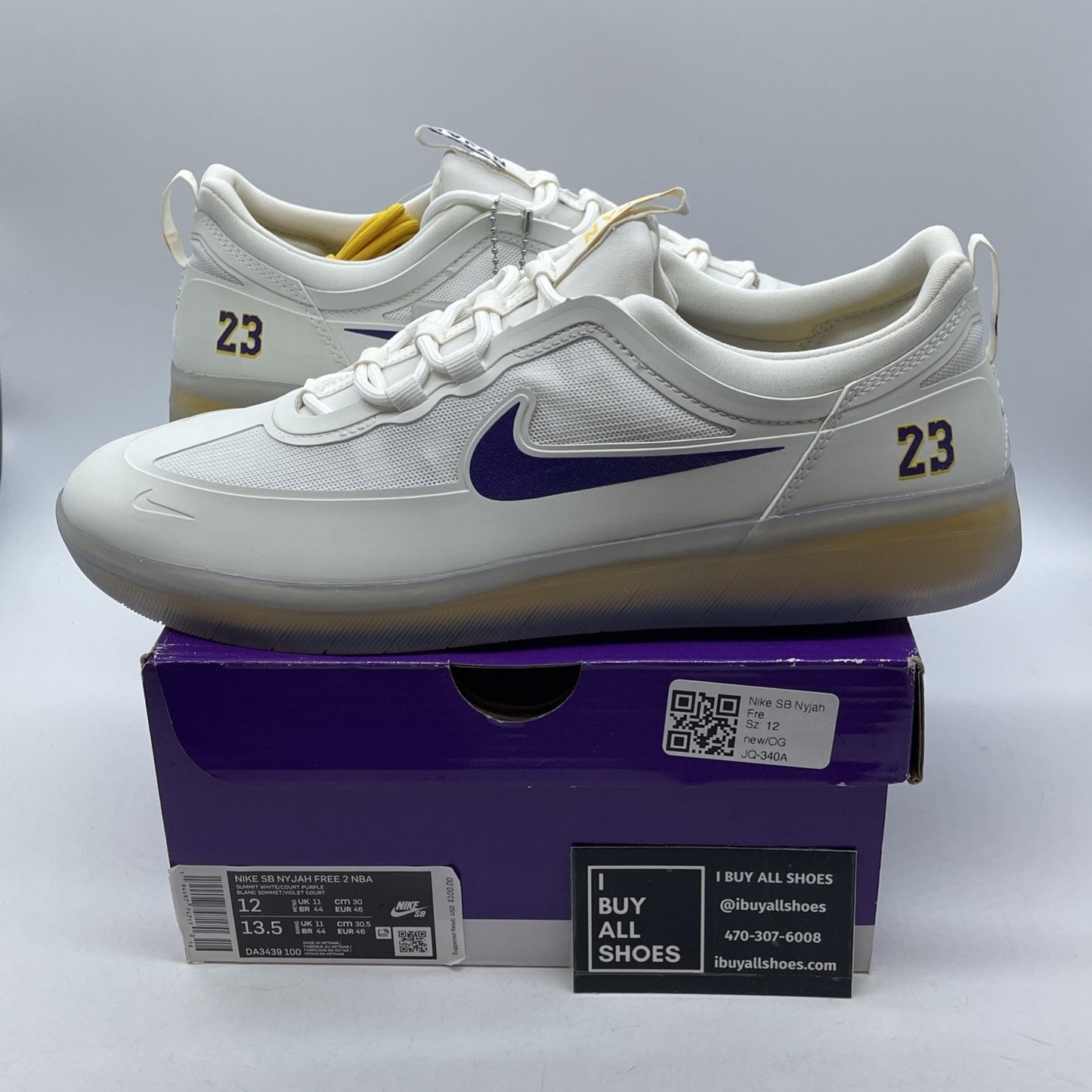 Size 12 - Nike NBA x Nyjah Free 2 SB Lakers White Leather (DA3439-100)