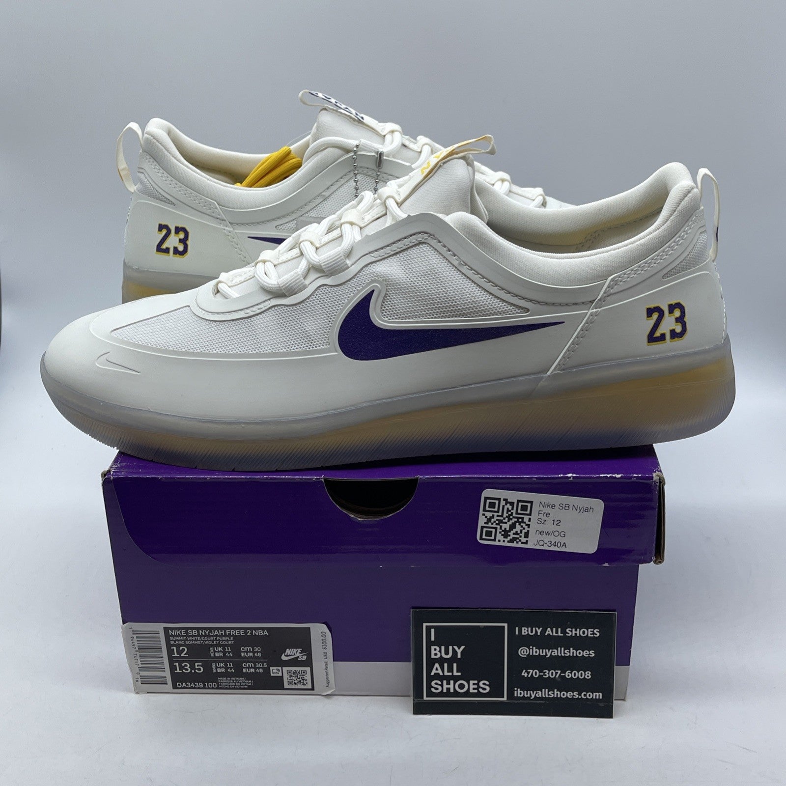 Size 12 - Nike NBA x Nyjah Free 2 SB Lakers White Leather (DA3439-100)