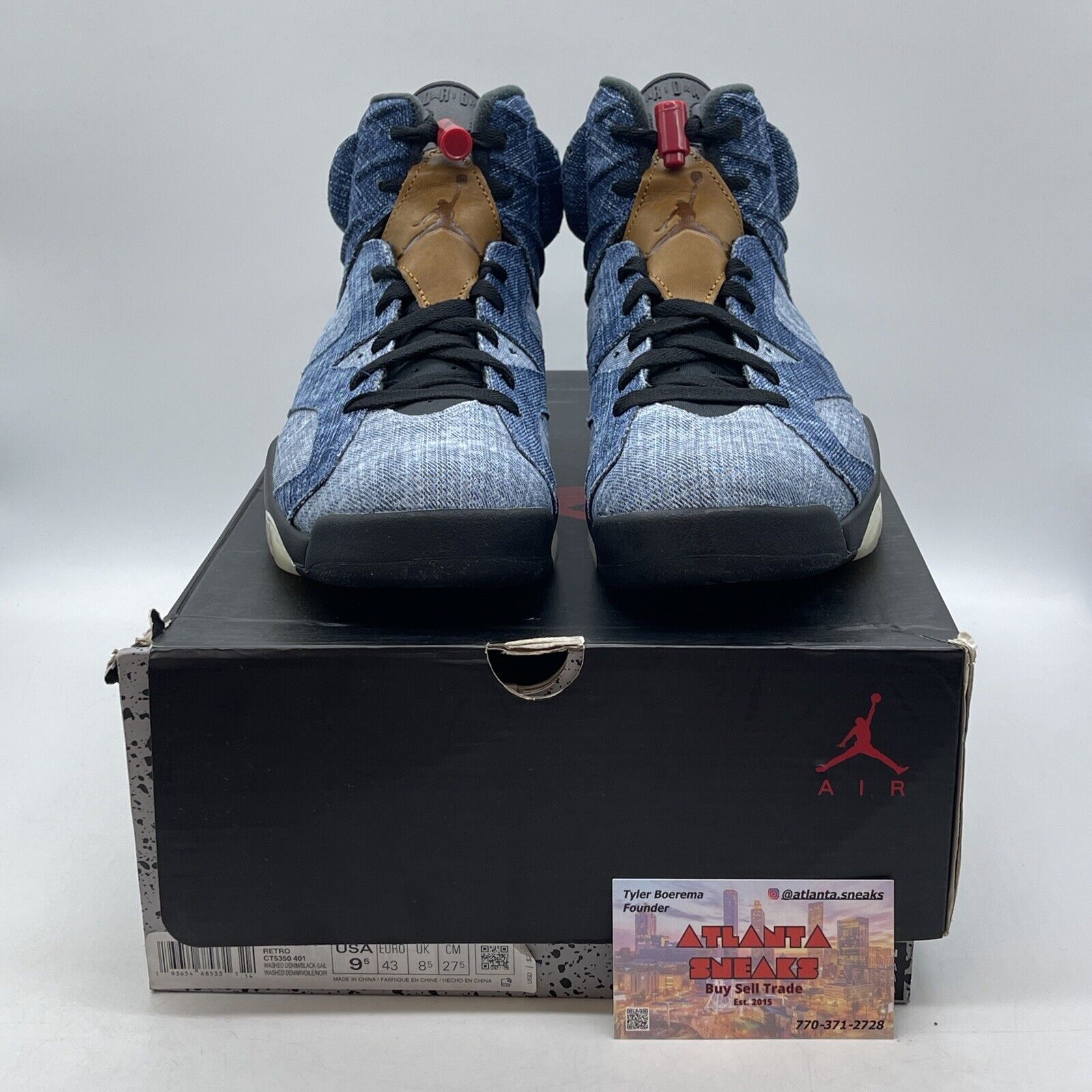 Size 9.5 - Air Jordan 6 Retro Washed Denim Blue Red Brown White (CT5350-401)