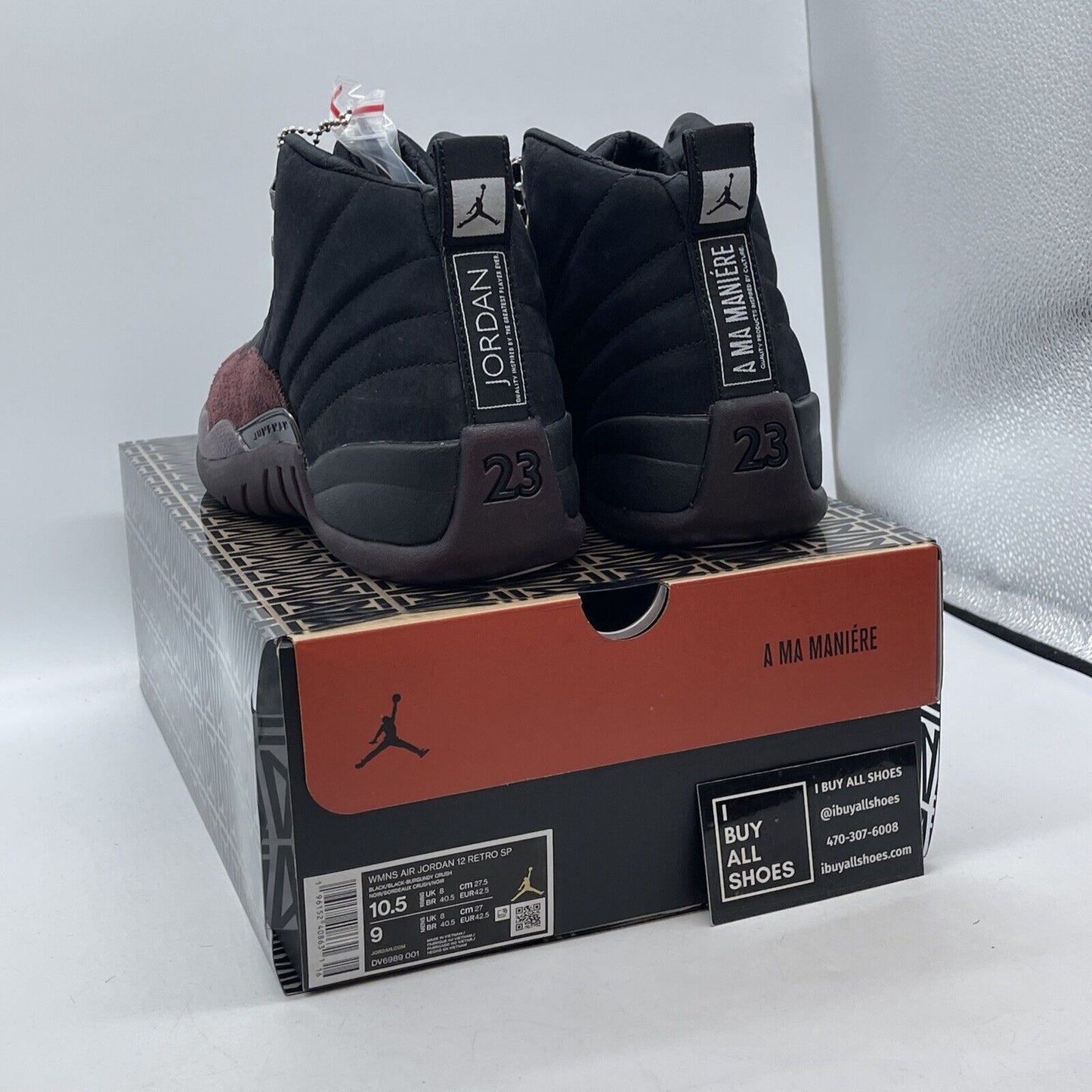 Size 10.5W - Air Jordan 12 Retro A Ma Maniere AMM Black Burgundy (DV6989-001)